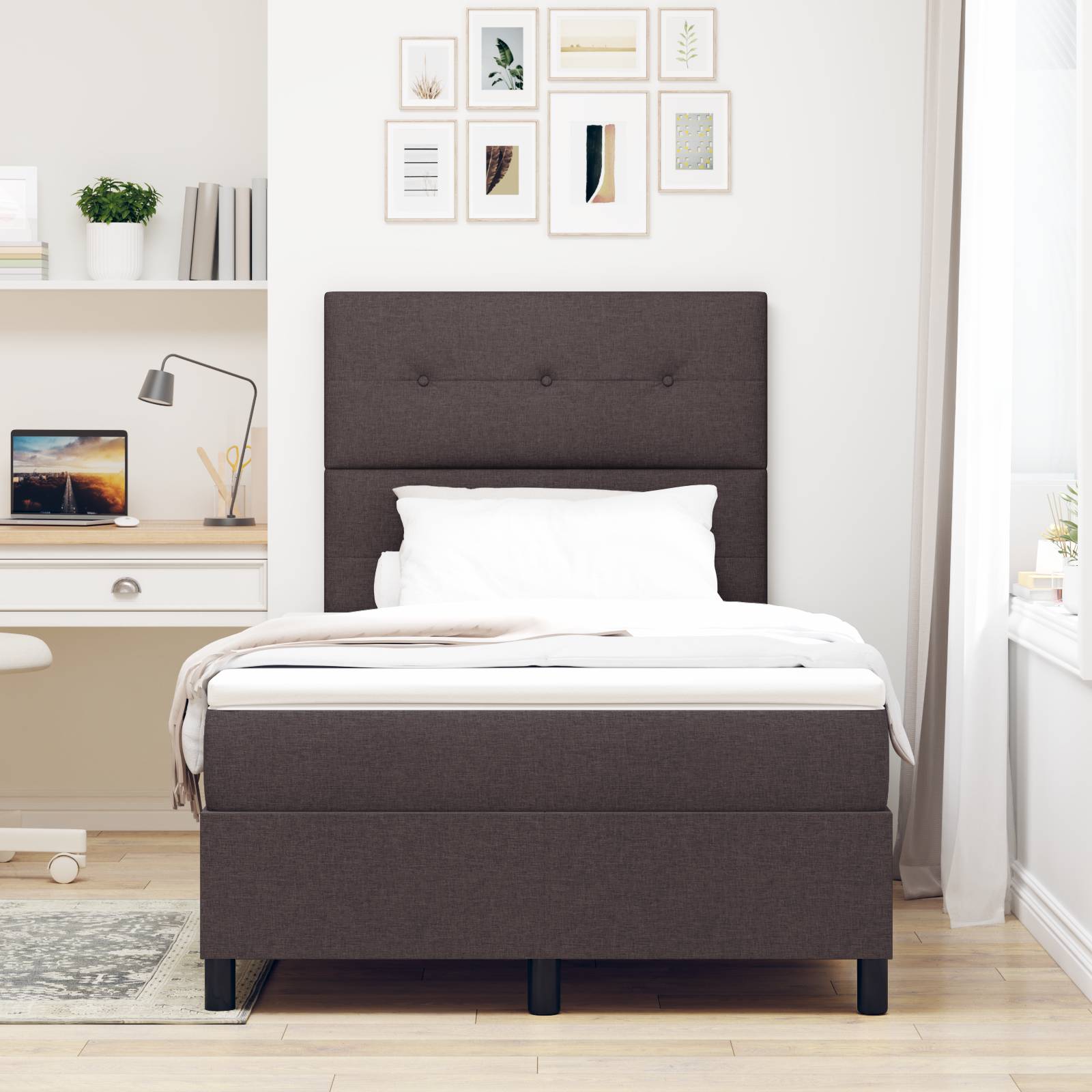 vidaXL Boxspringbett mit Matratze Dunkelbraun 120x200 cm Stoff