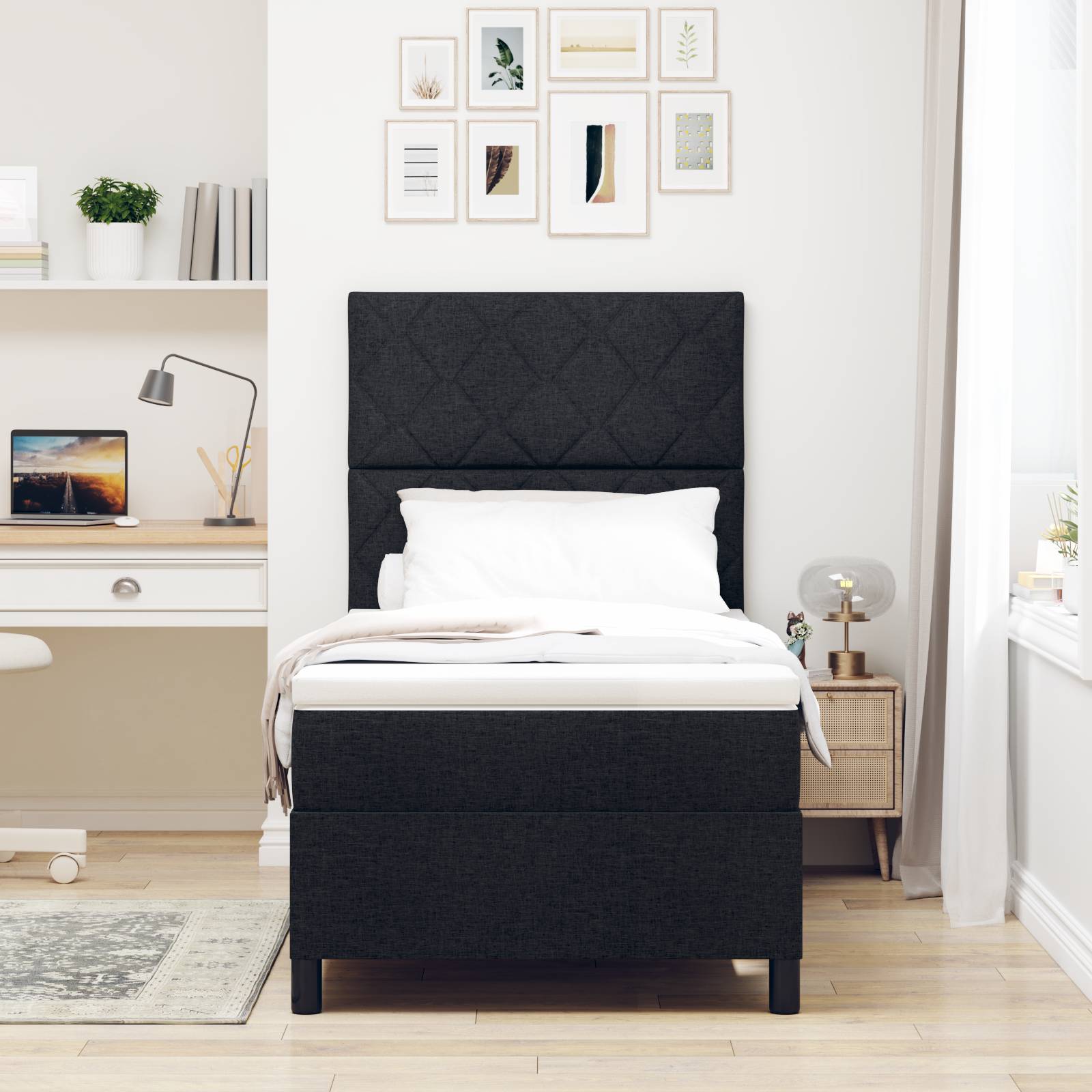 vidaXL Boxspringbett mit Matratze Schwarz 90x200 cm Stoff