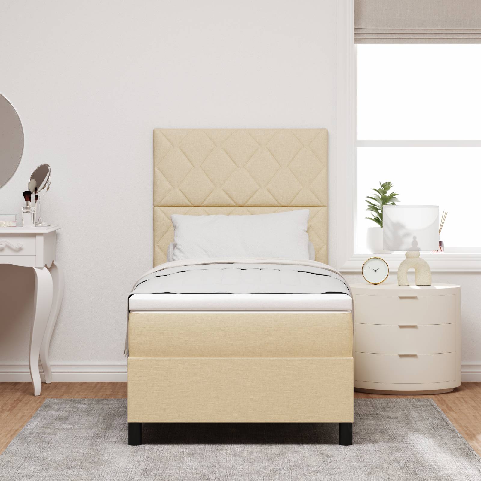 vidaXL Boxspringbett mit Matratze Creme 100x200 cm Stoff