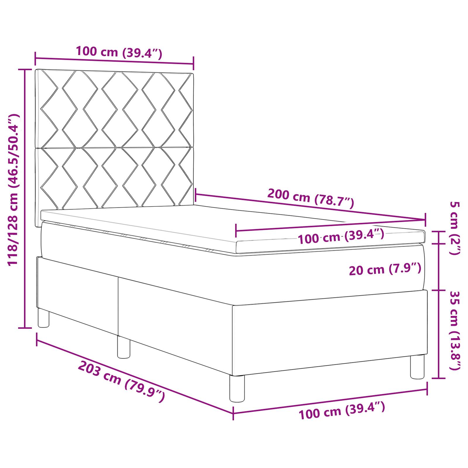 vidaXL Boxspringbett mit Matratze Blau 100x200 cm Stoff