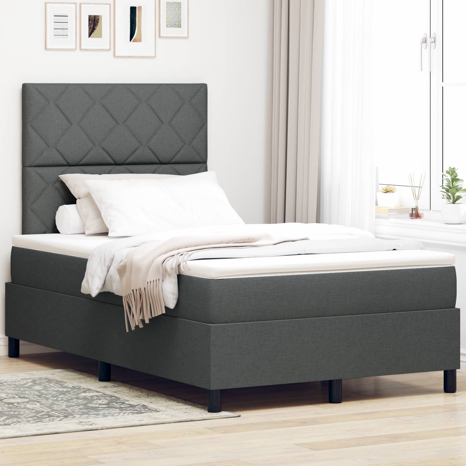 vidaXL Boxspringbett mit Matratze Dunkelgrau Klein Doppelstoff