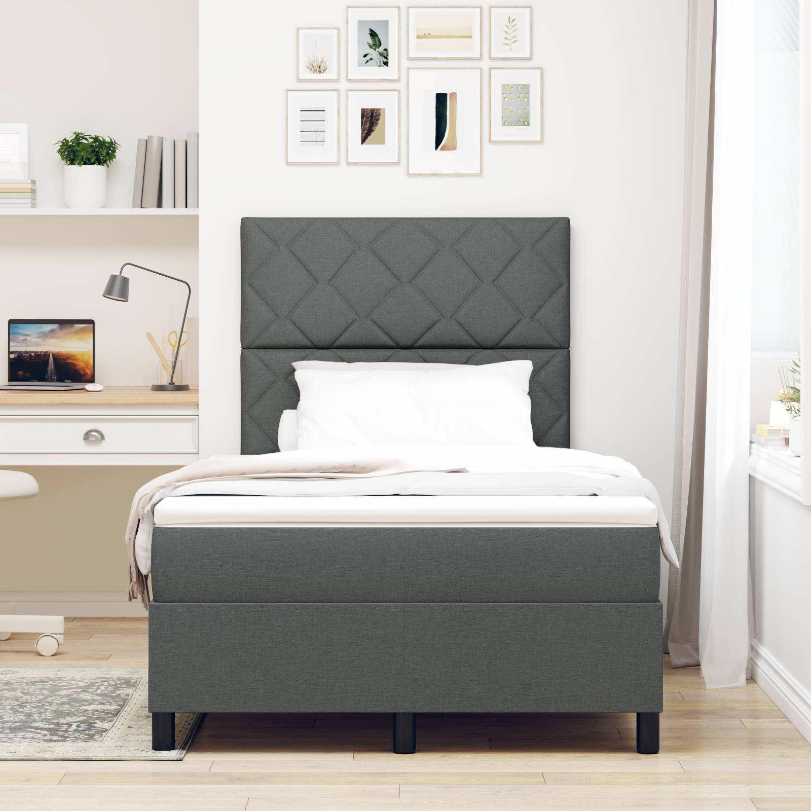 vidaXL Boxspringbett mit Matratze Dunkelgrau Klein Doppelstoff