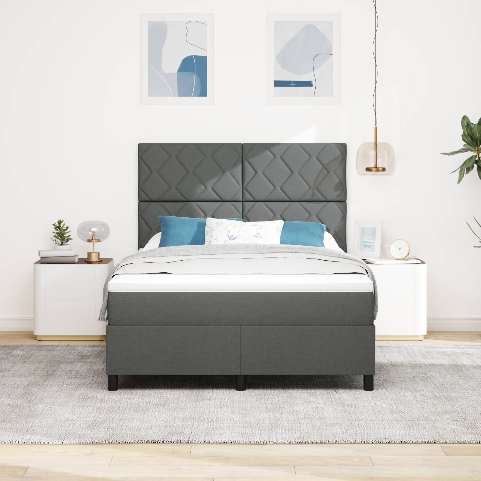 vidaXL Boxspringbett mit Matratze & LED in Dunkelgrau, 160 x 200 cm, Stoff