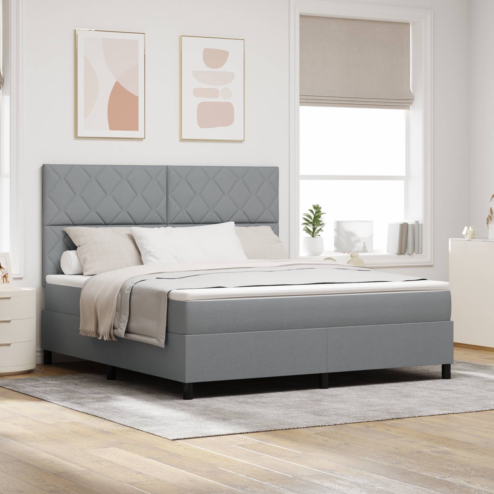 vidaXL Boxspringbett mit Matratze & LED Licht Grau 180x200 cm Stoff