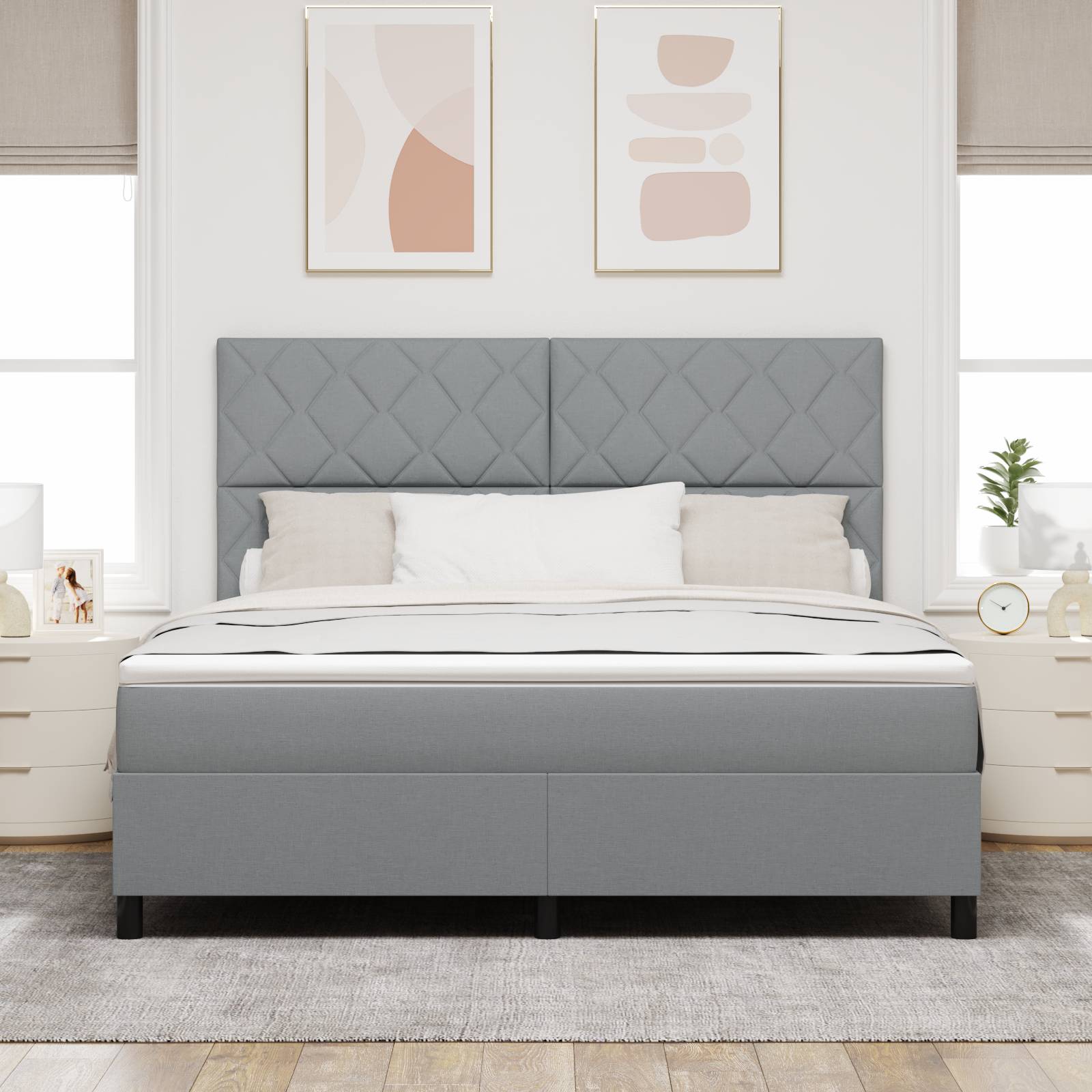 vidaXL Boxspringbett mit Matratze & LED Licht Grau 180x200 cm Stoff