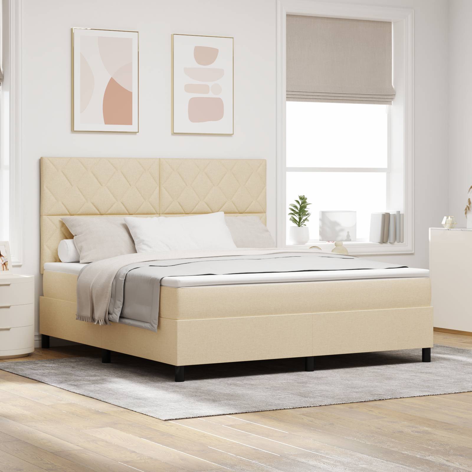 vidaXL Boxspringbett mit Matratze & LED in Creme - 180 x 200 cm Stoff