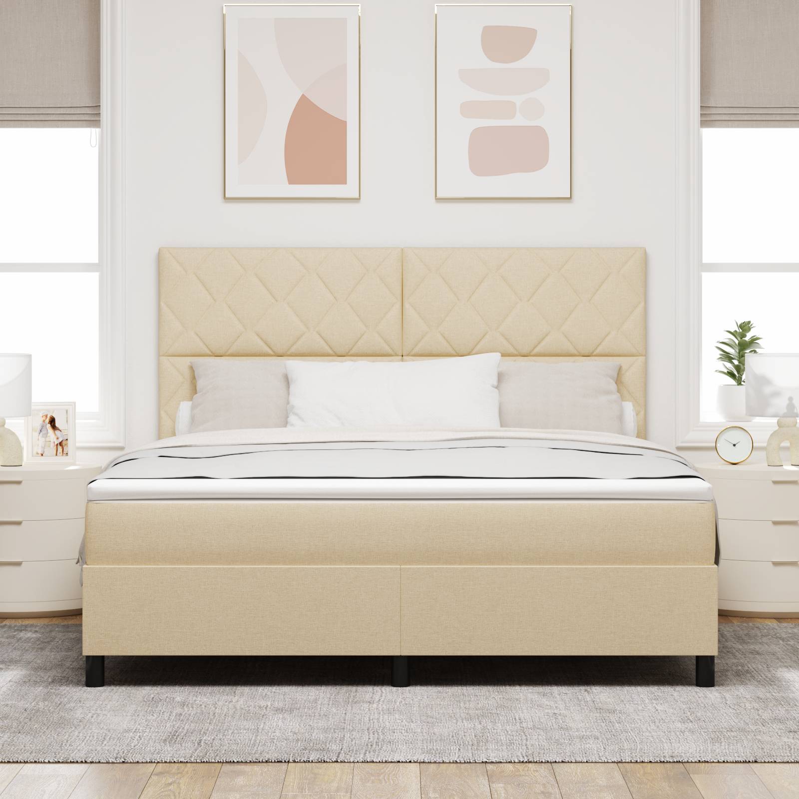 vidaXL Boxspringbett mit Matratze & LED in Creme - 180 x 200 cm Stoff