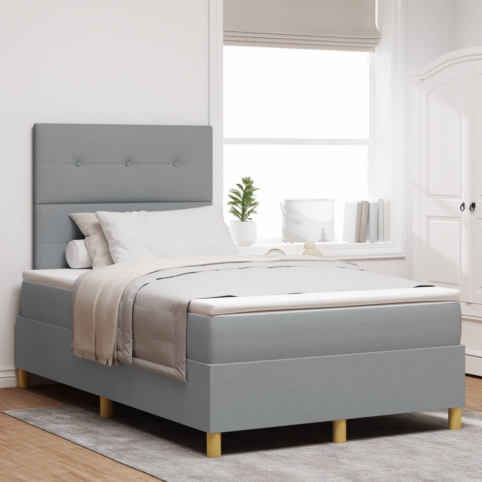 vidaXL Boxspringbett mit Matratze Hellgrau 120x200 cm Stoff