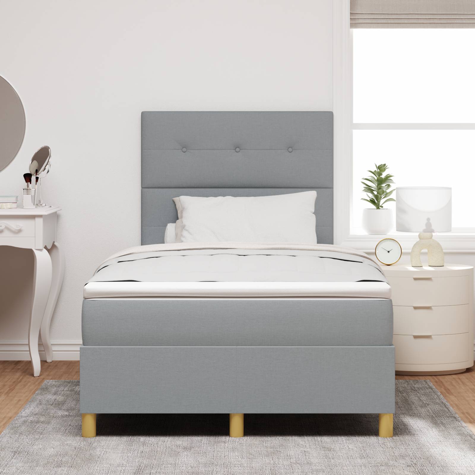 vidaXL Boxspringbett mit Matratze Hellgrau 120x200 cm Stoff