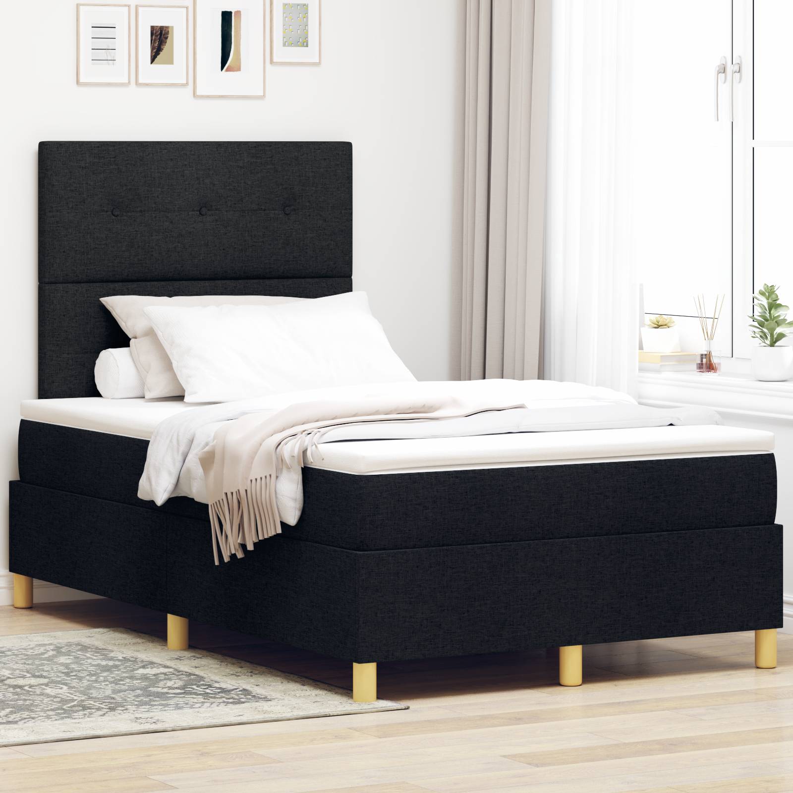 vidaXL Boxspringbett mit Matratze Schwarz Klein-Doppelbett Stoff