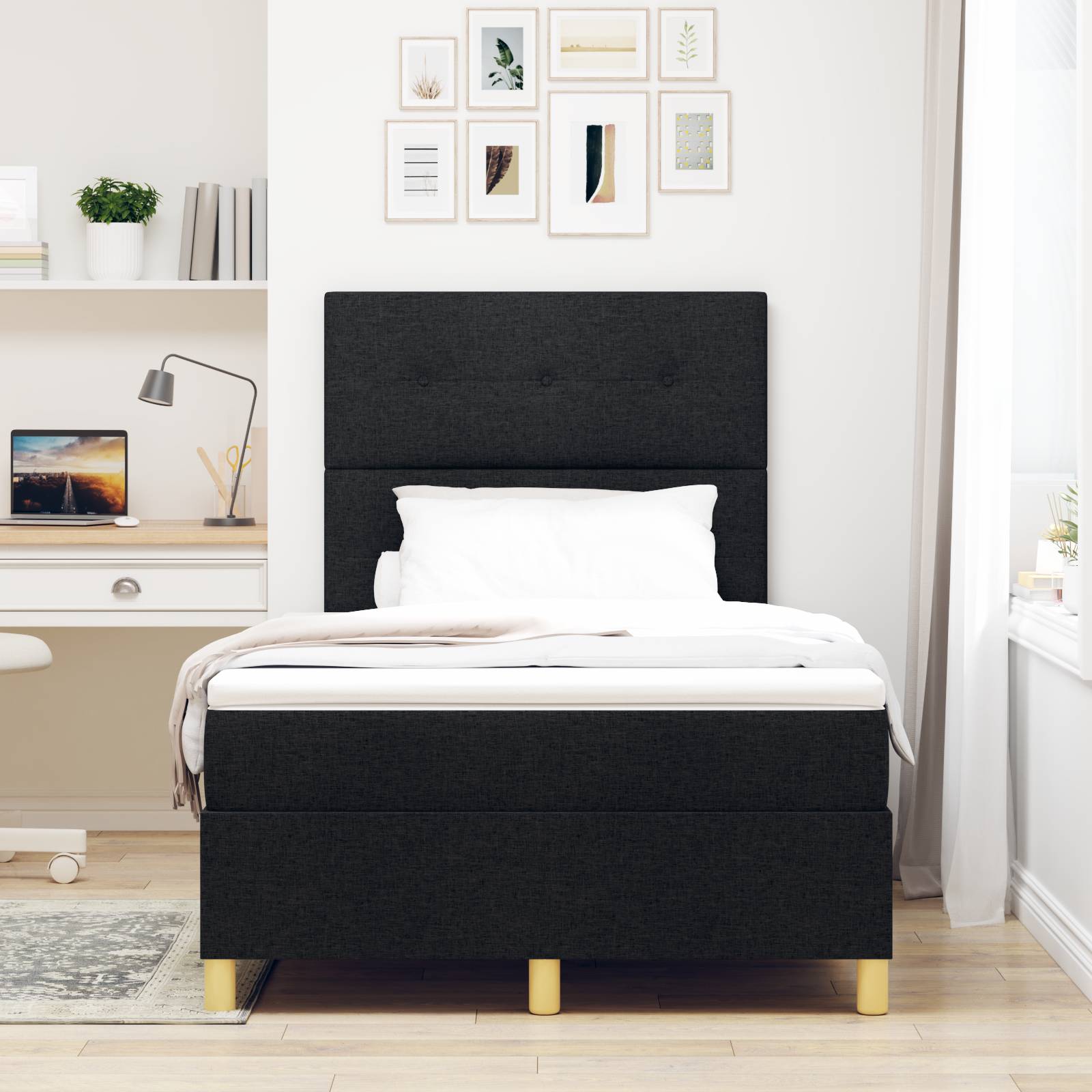 vidaXL Boxspringbett mit Matratze Schwarz Klein-Doppelbett Stoff