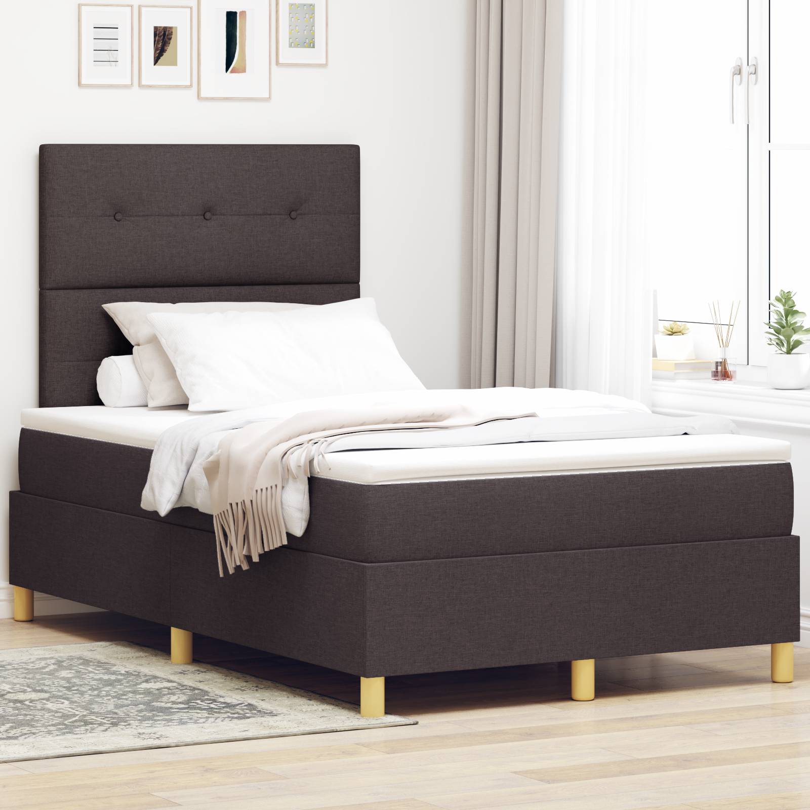 vidaXL Boxspringbett mit Matratze Dunkelbraun Kleines Doppelbett Stoff