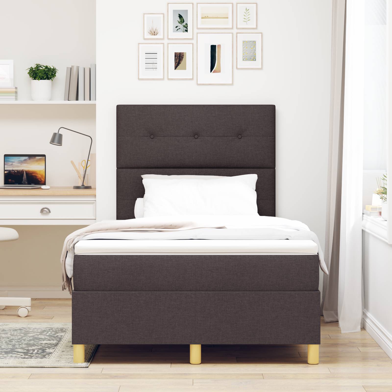 vidaXL Boxspringbett mit Matratze Dunkelbraun Kleines Doppelbett Stoff