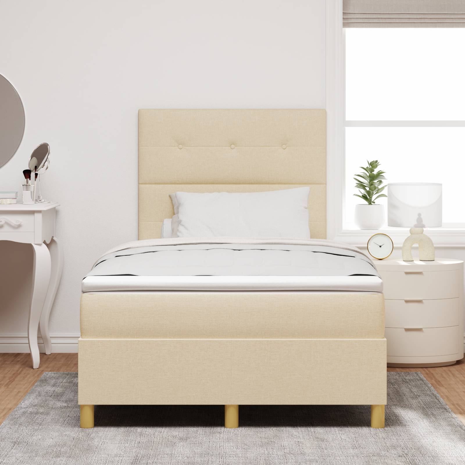 vidaXL LED Boxspringbett mit Matratze Creme 120x200 cm Stoff