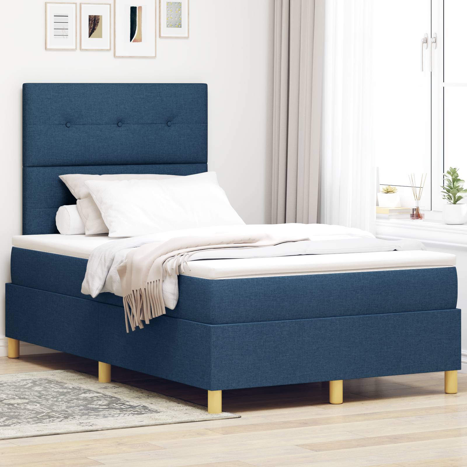 vidaXL Boxspringbett mit Matratze & LED Blau 120x190 cm Stoff