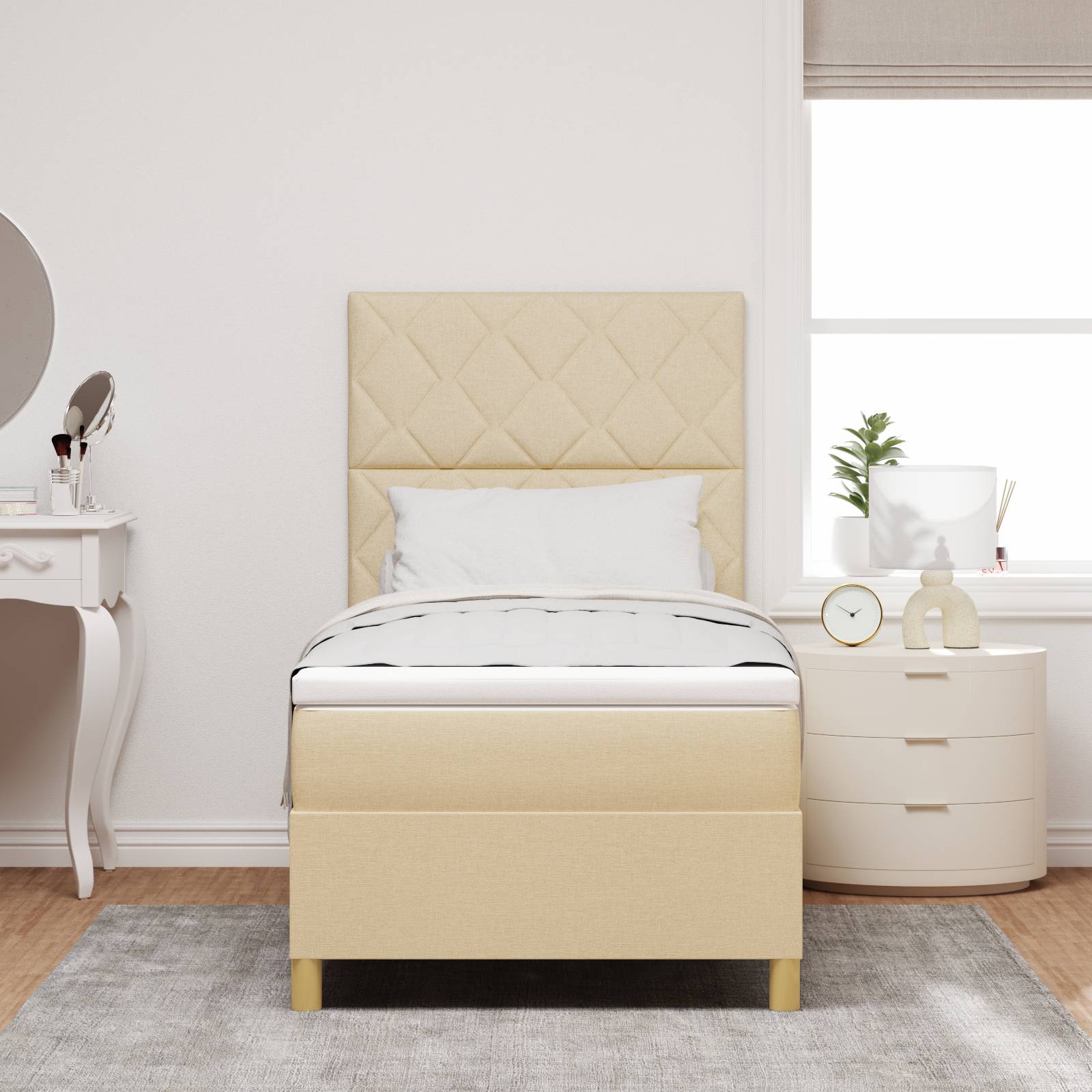 vidaXL Boxspringbett mit Matratze & LED Creme 90x190 cm Stoff
