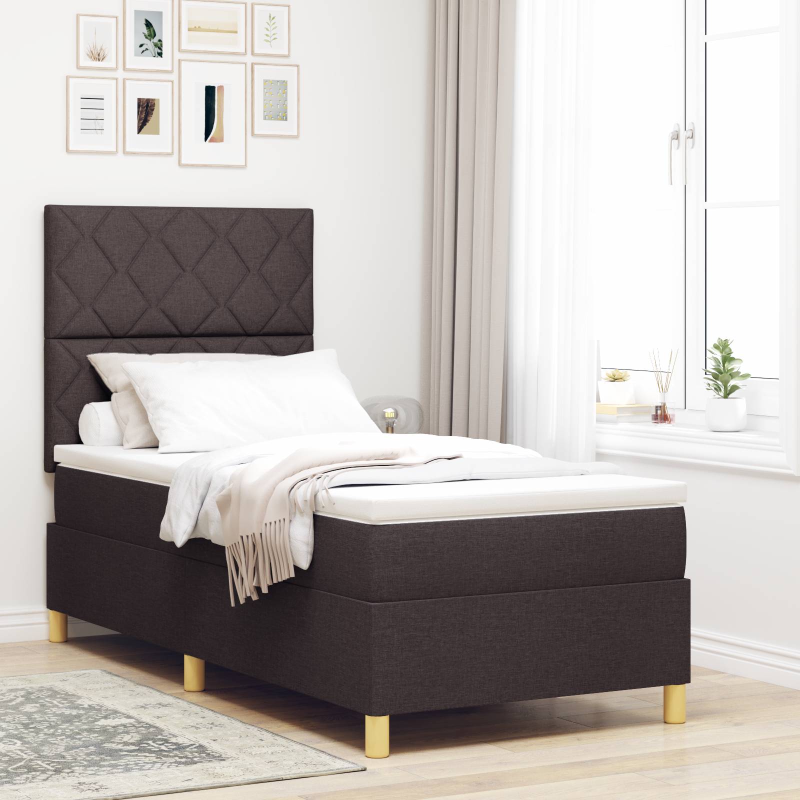 vidaXL Boxspringbett mit Matratze & LED Dunkelbraun 100x200 cm Stoff