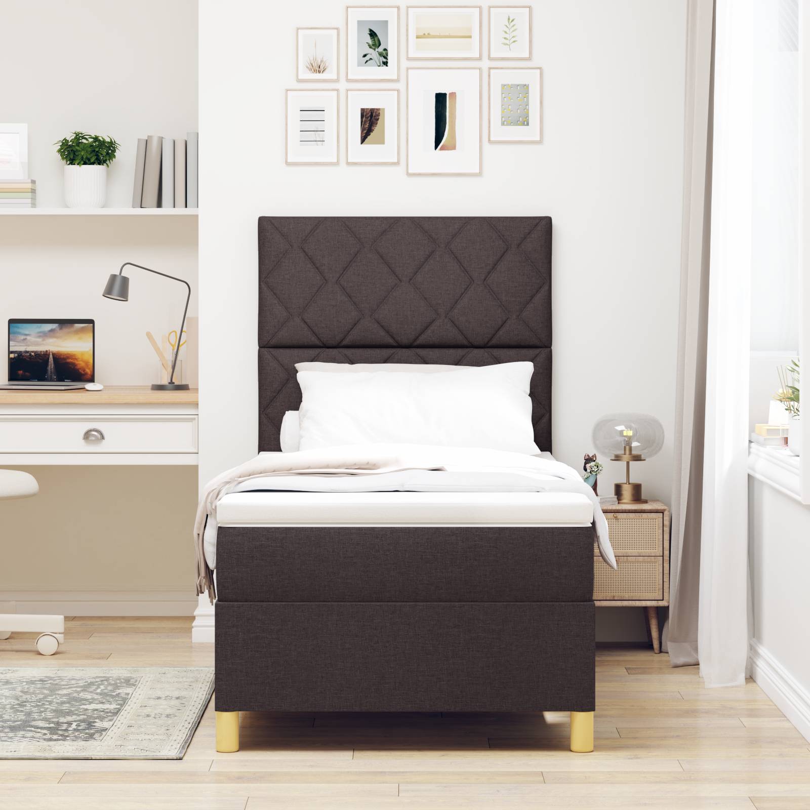 vidaXL Boxspringbett mit Matratze & LED Dunkelbraun 100x200 cm Stoff