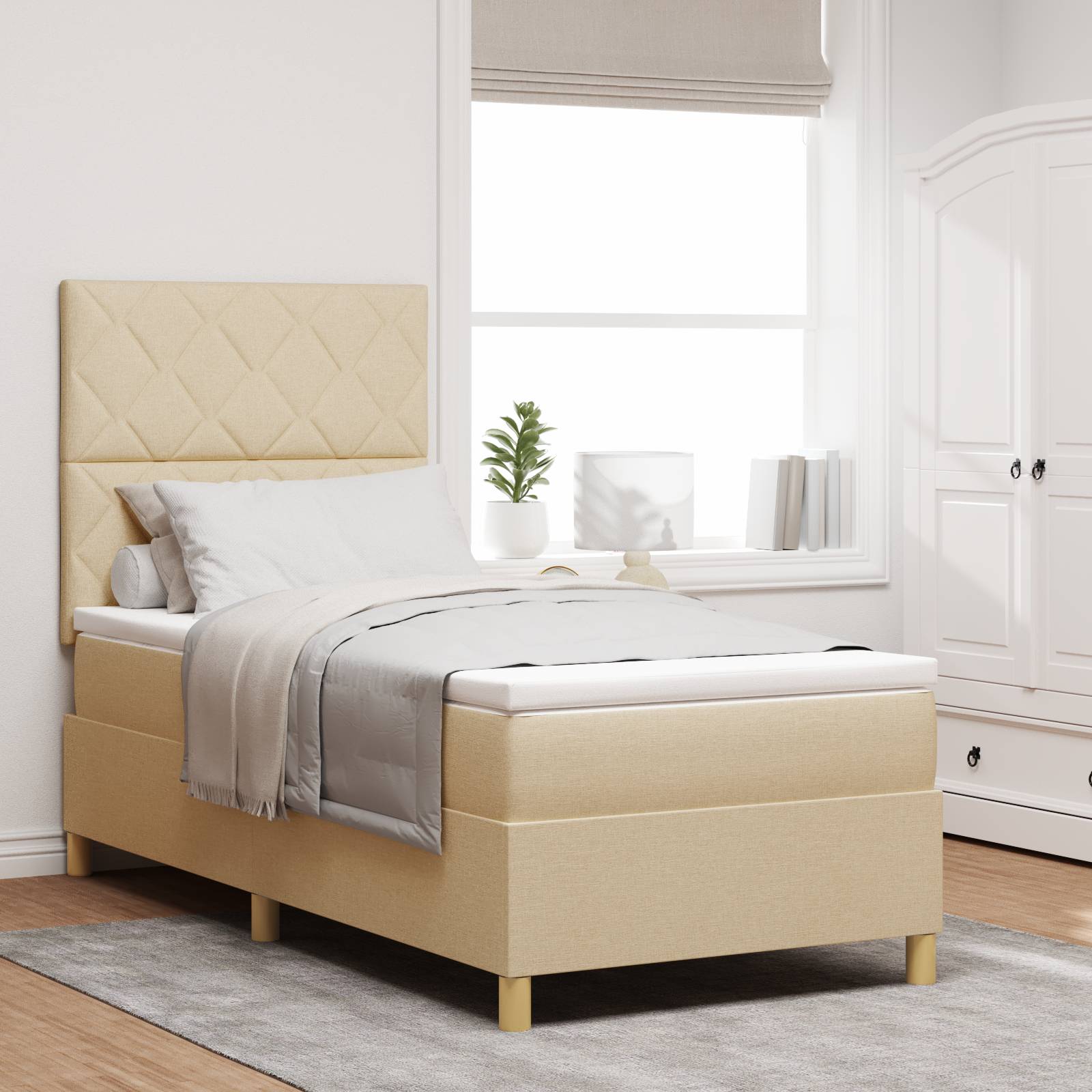 vidaXL Boxspringbett mit Matratze & LED Creme 90x200 cm Stoff