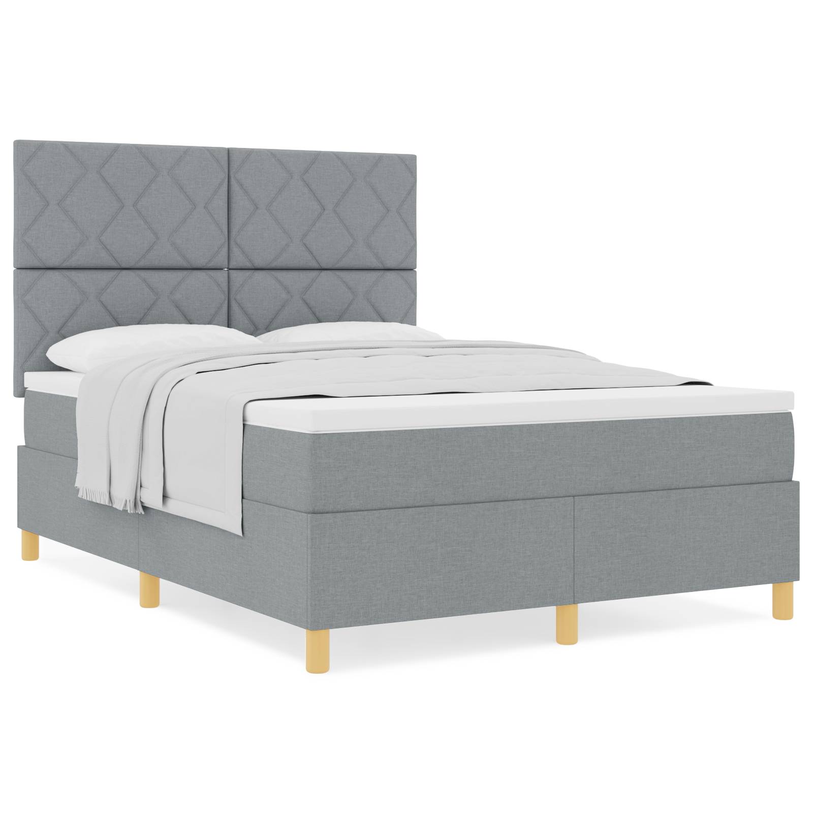 vidaXL Boxspringbett mit Matratze Hellgrau 140x200 cm Stoff
