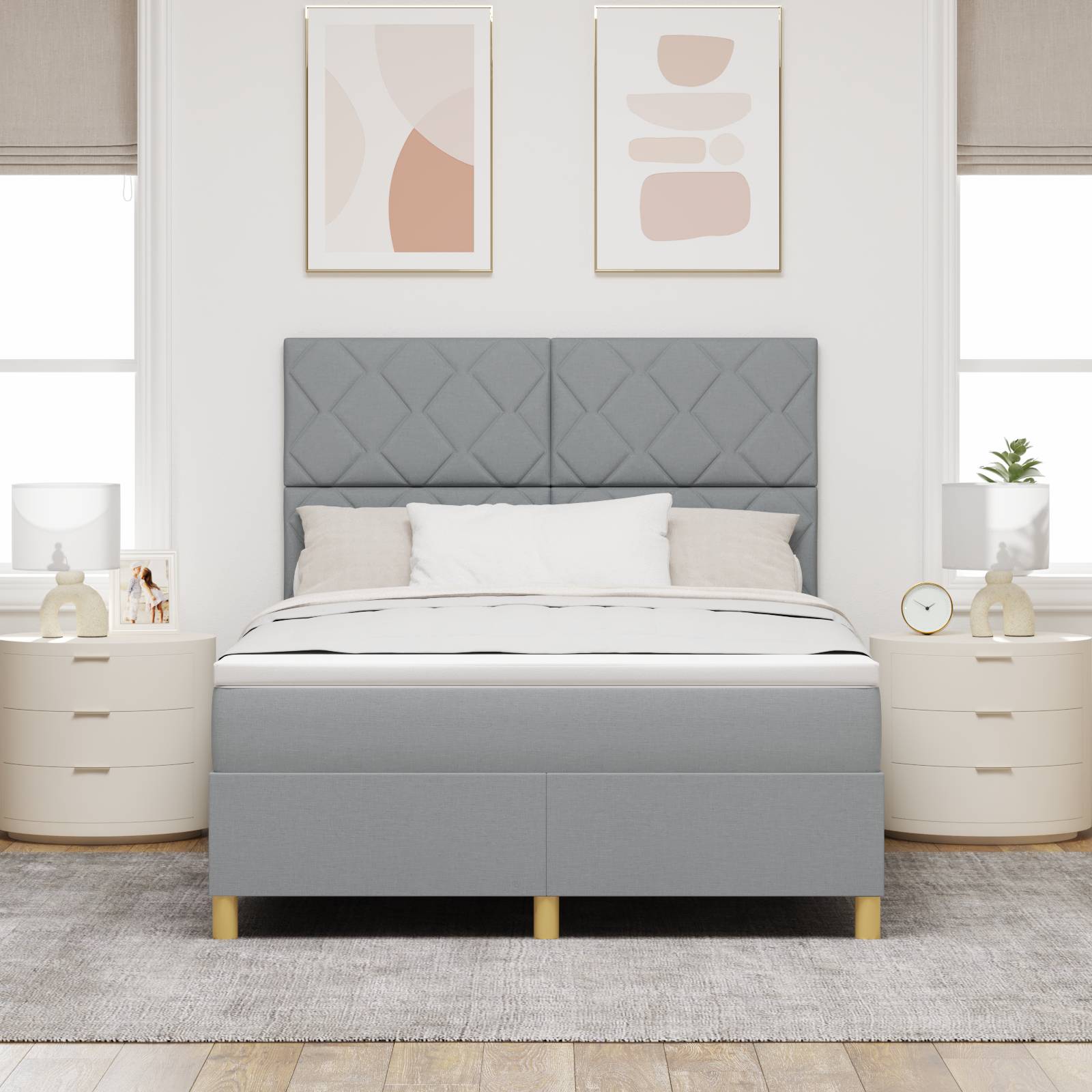 vidaXL Boxspringbett mit Matratze Hellgrau 140x200 cm Stoff