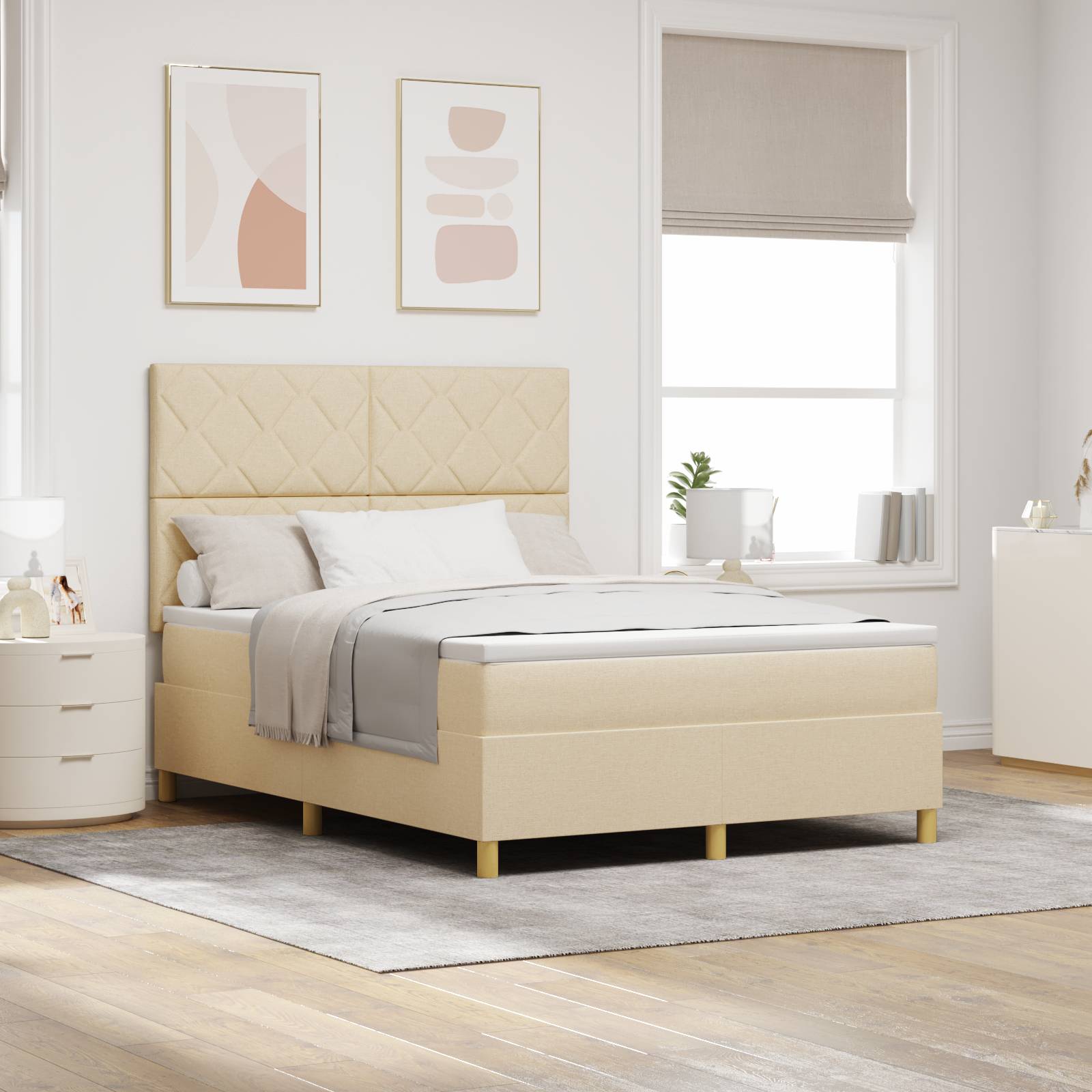 vidaXL Boxspringbett mit Matratze Creme 160x200 cm Stoff