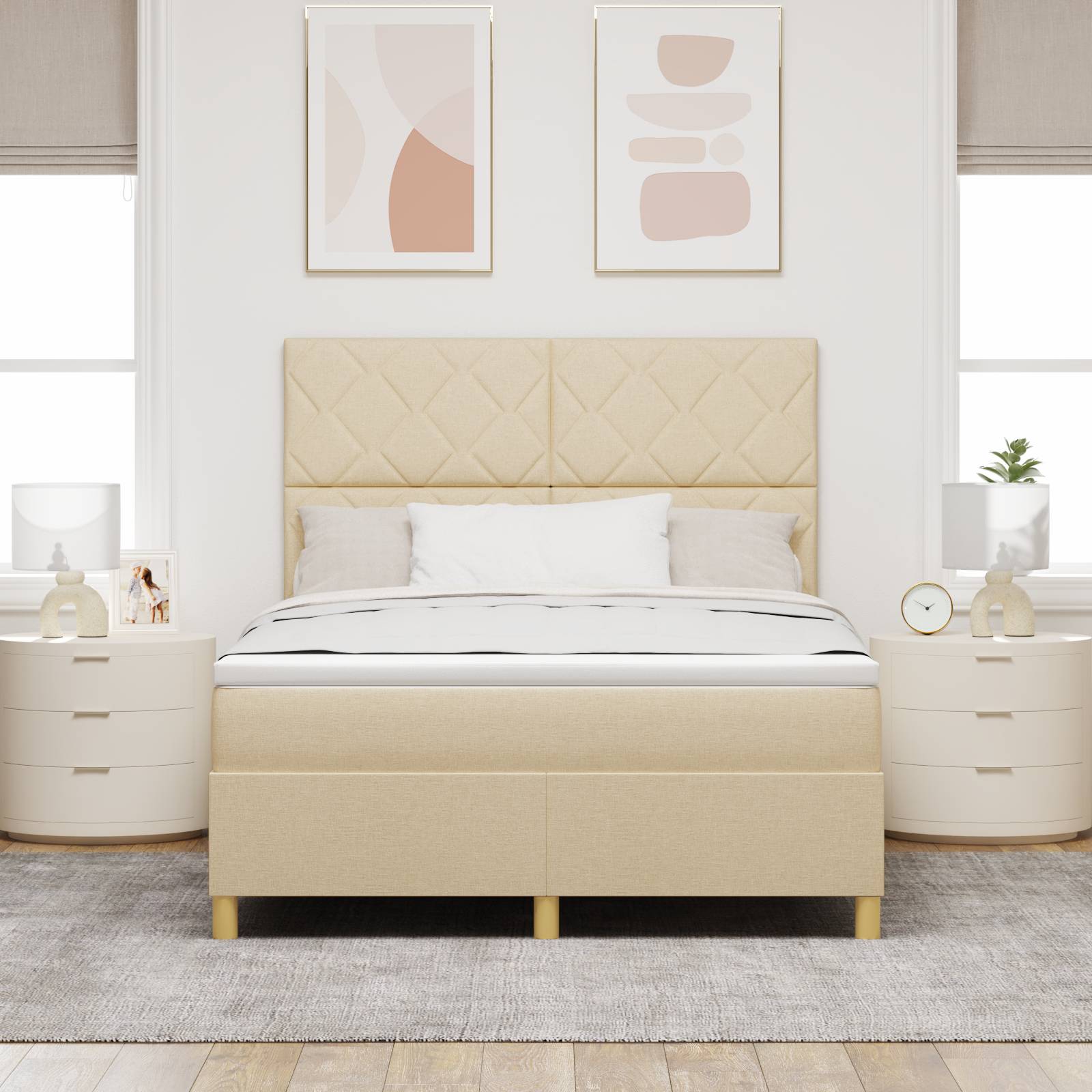 vidaXL Boxspringbett mit Matratze Creme 160x200 cm Stoff