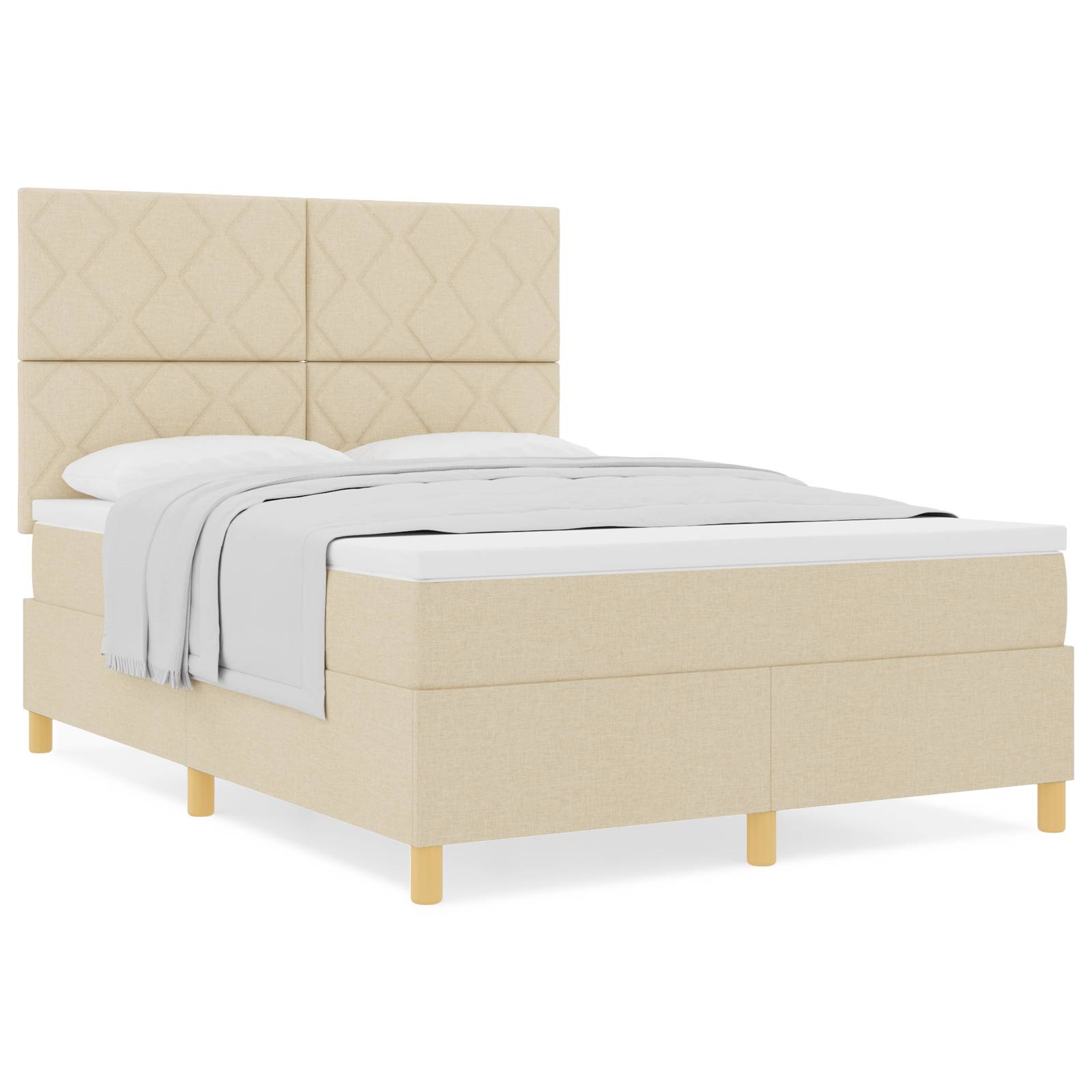 vidaXL Boxspringbett mit Matratze Creme 160x200 cm Stoff