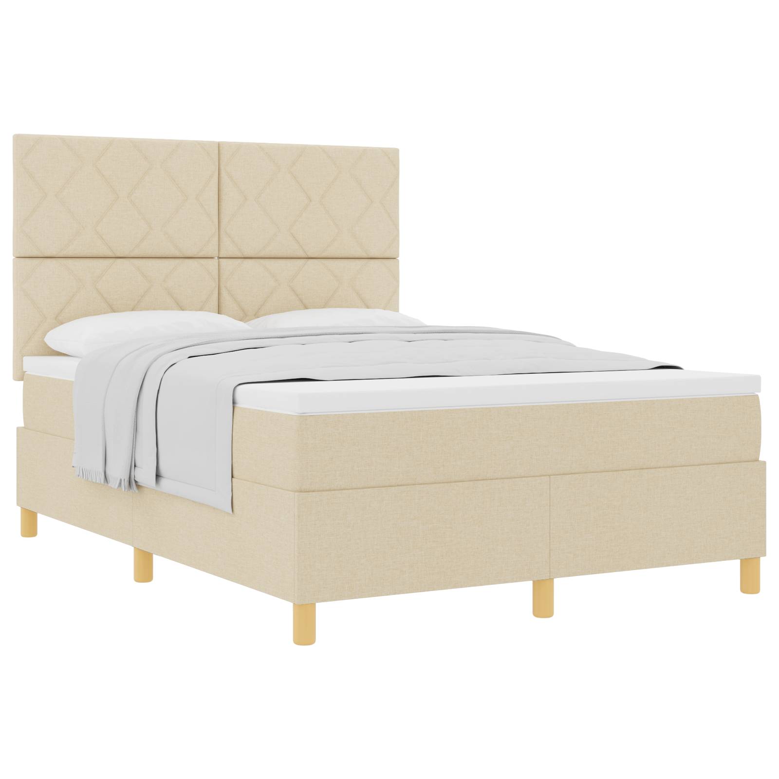vidaXL Boxspringbett mit Matratze Creme 160x200 cm Stoff