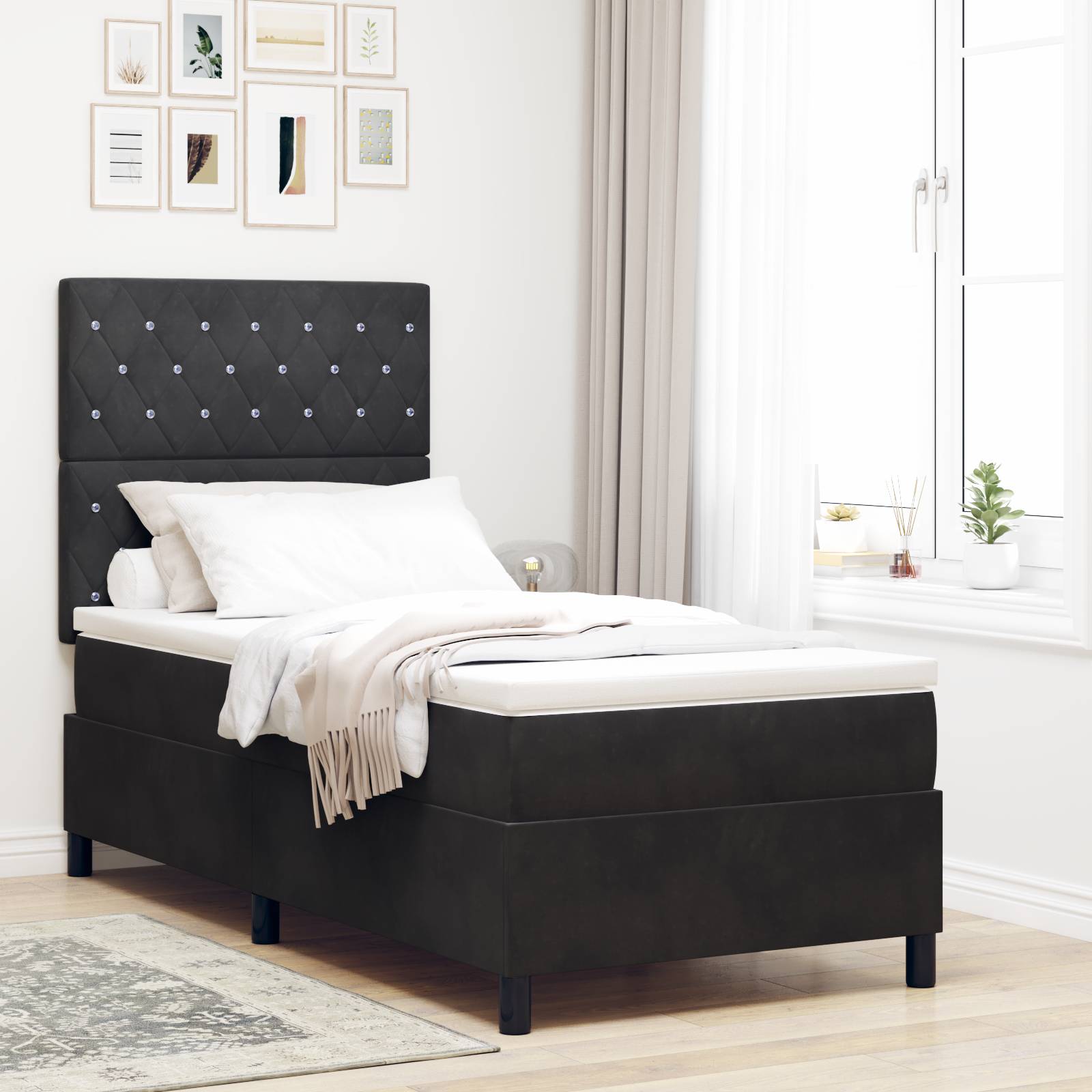 vidaXL Boxspringbett mit Matratze Schwarz 100x200 cm Samt