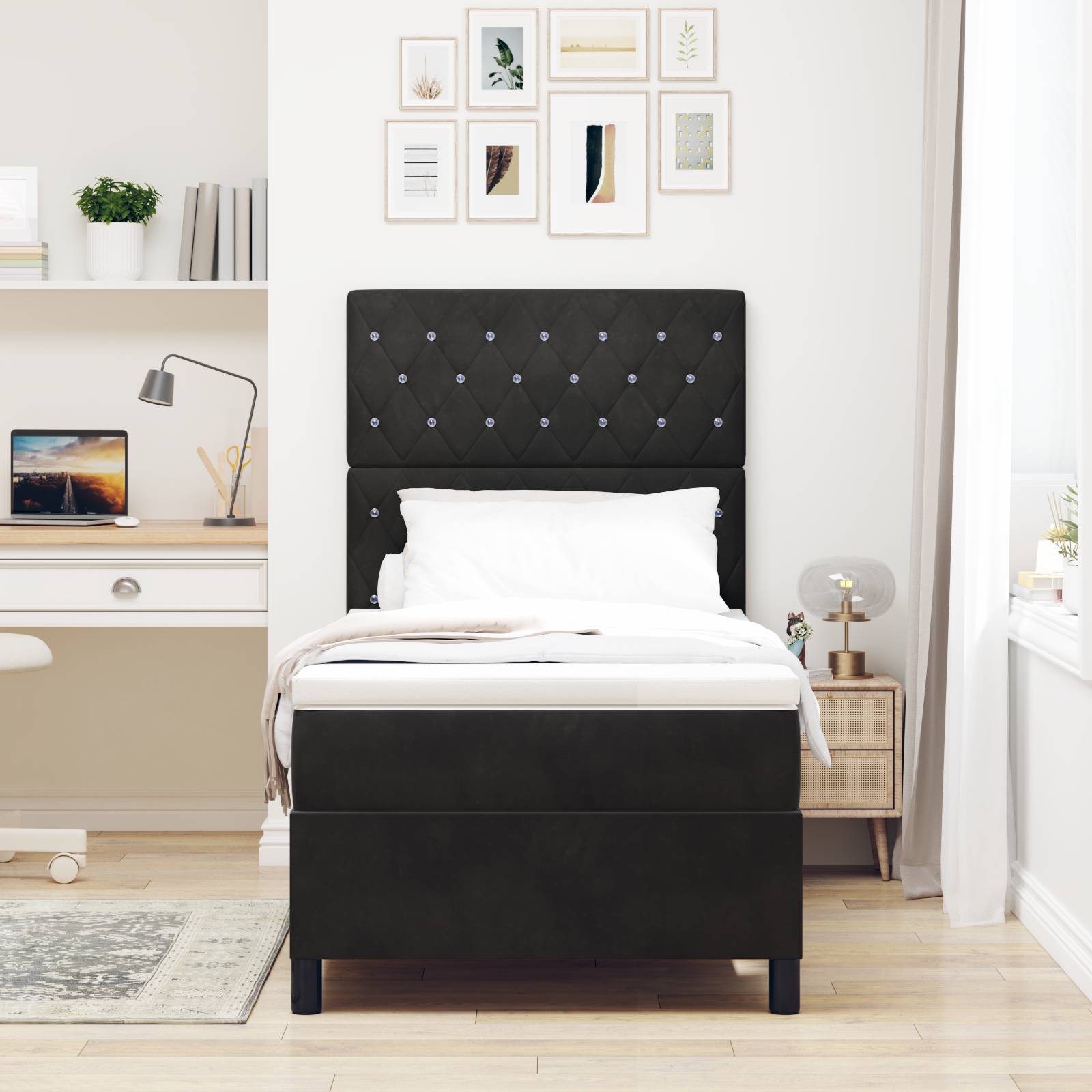 vidaXL Boxspringbett mit Matratze Schwarz 100x200 cm Samt