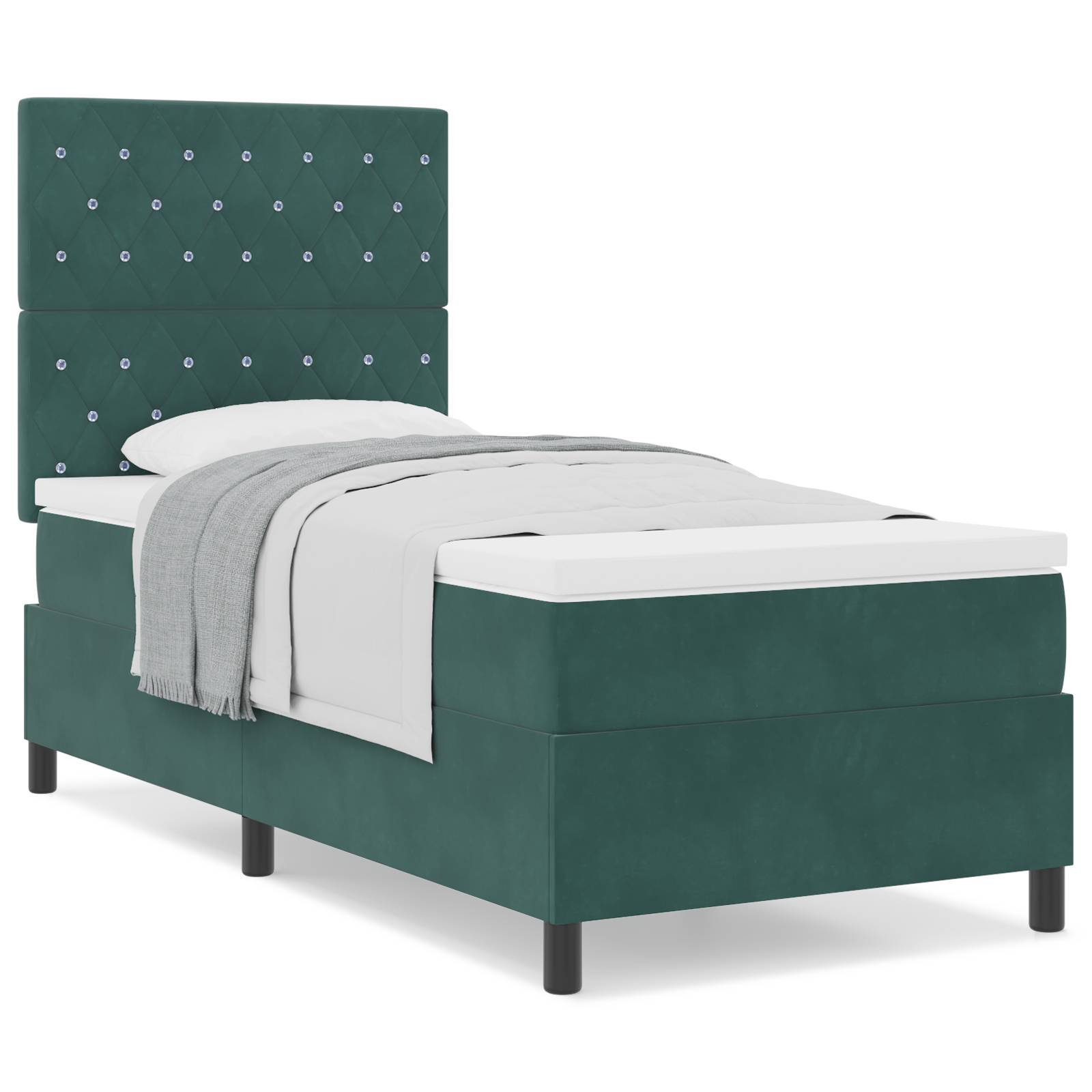 vidaXL Boxspringbett mit Matratze Dunkelgrün 100x200 cm Samt