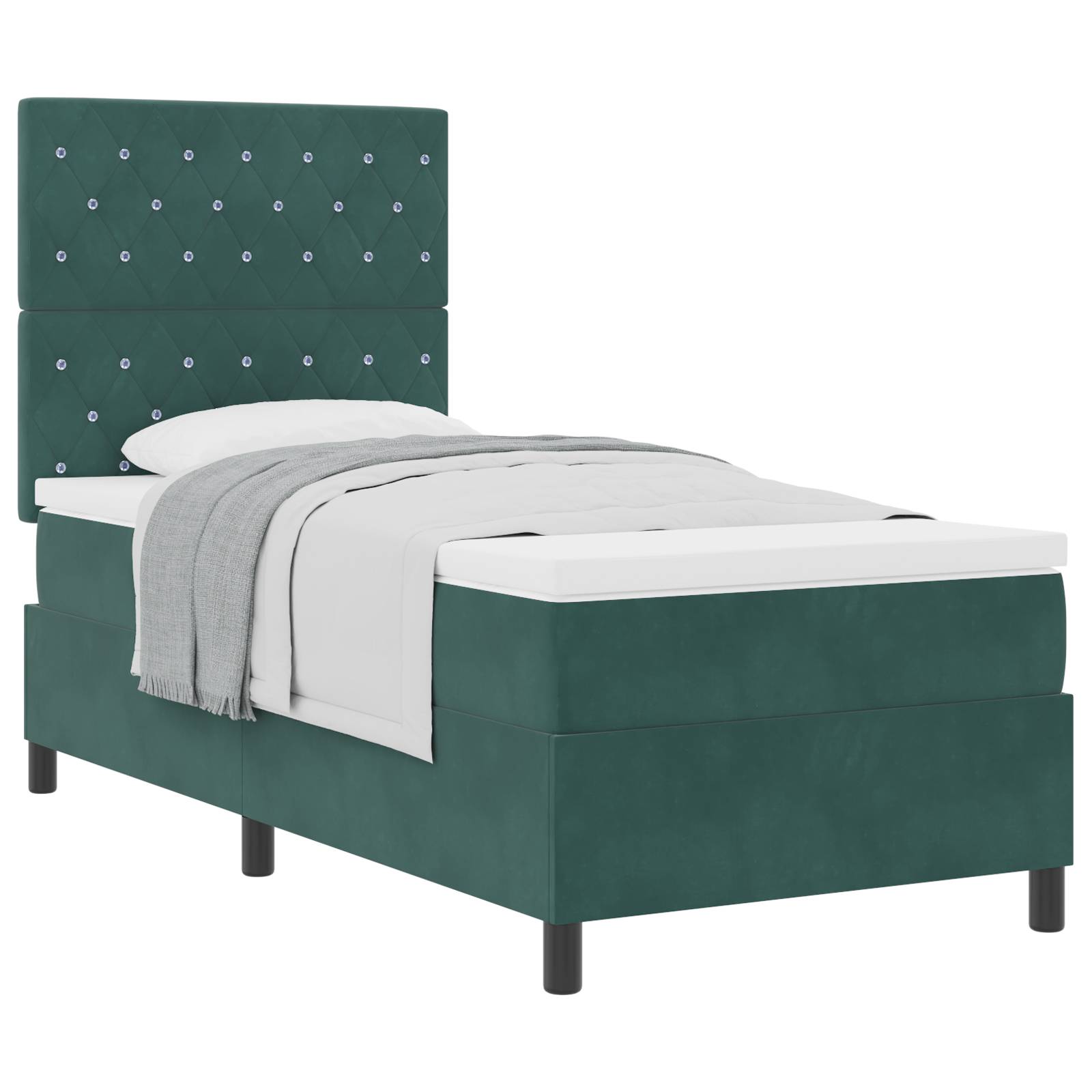 vidaXL Boxspringbett mit Matratze Dunkelgrün 100x200 cm Samt