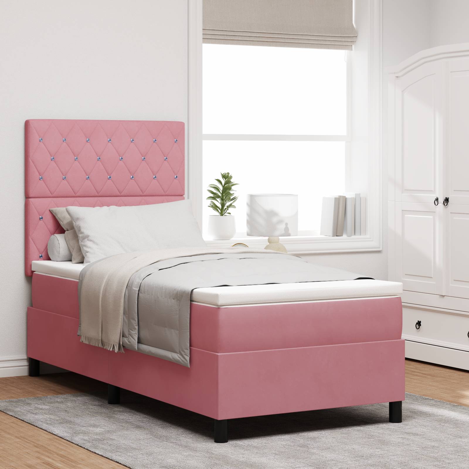 vidaXL Boxspringbett mit Matratze Rosa 90x200 cm Samt