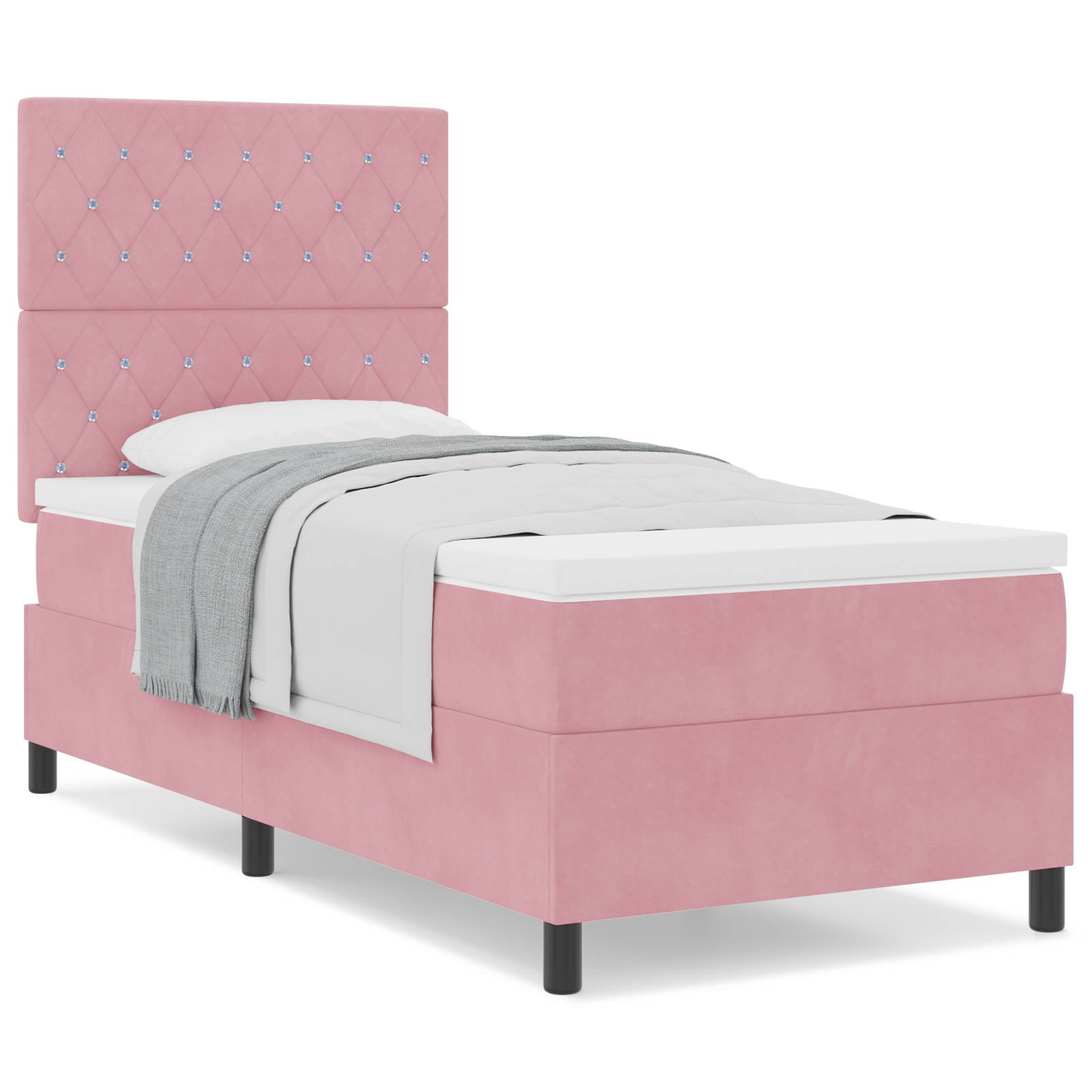 vidaXL Boxspringbett mit Matratze Rosa 90x200 cm Samt