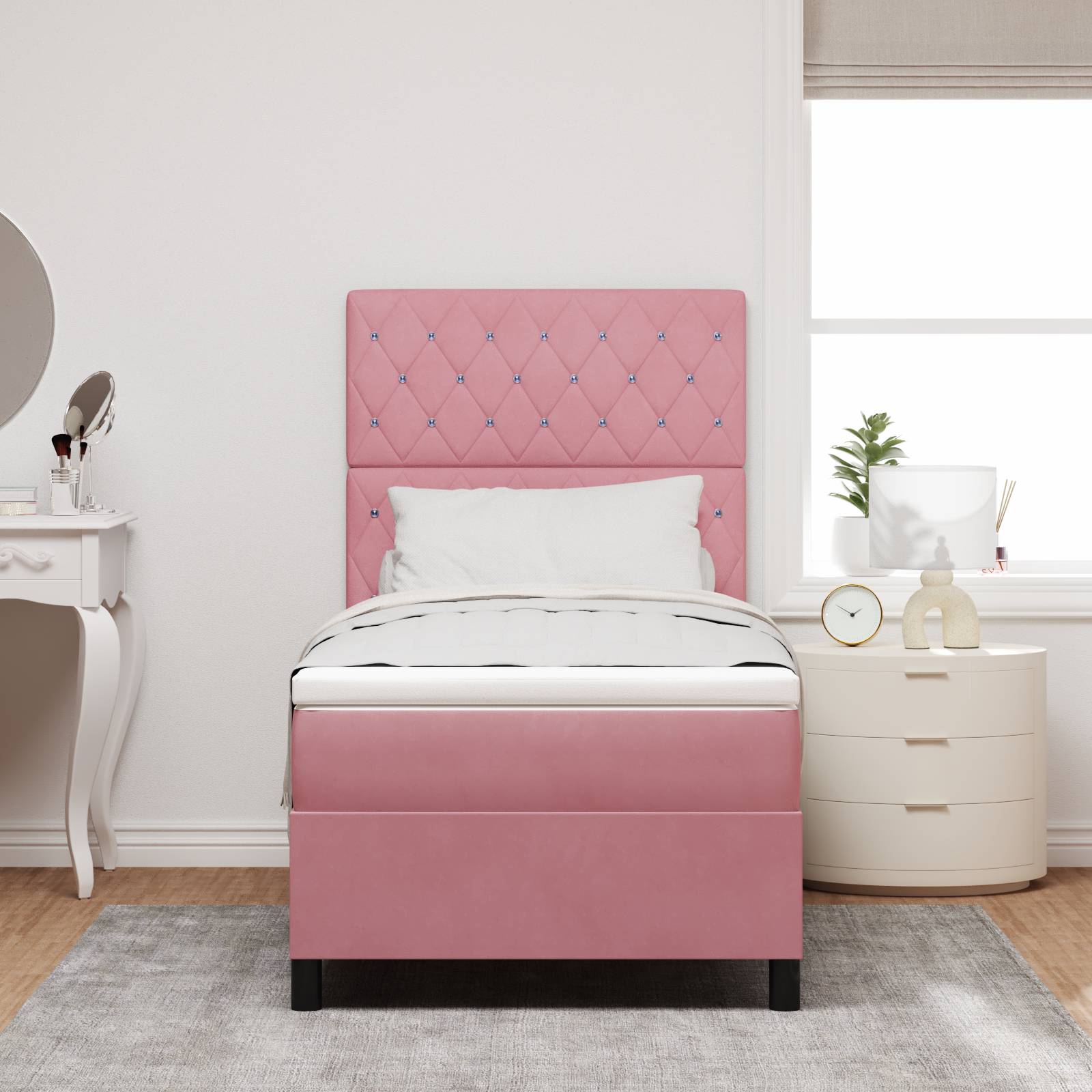 vidaXL Boxspringbett mit Matratze Rosa 90x200 cm Samt