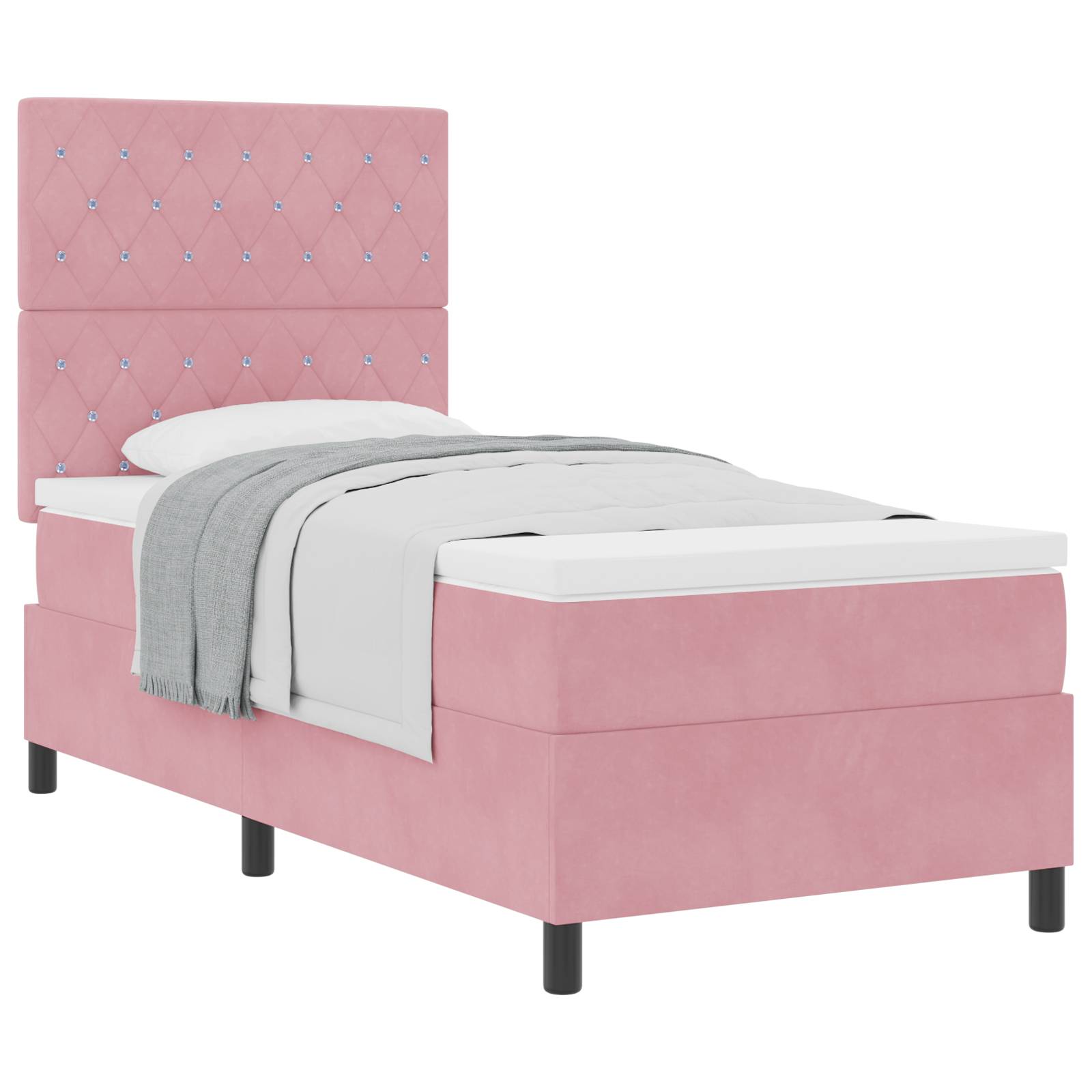 vidaXL Boxspringbett mit Matratze Rosa 90x200 cm Samt