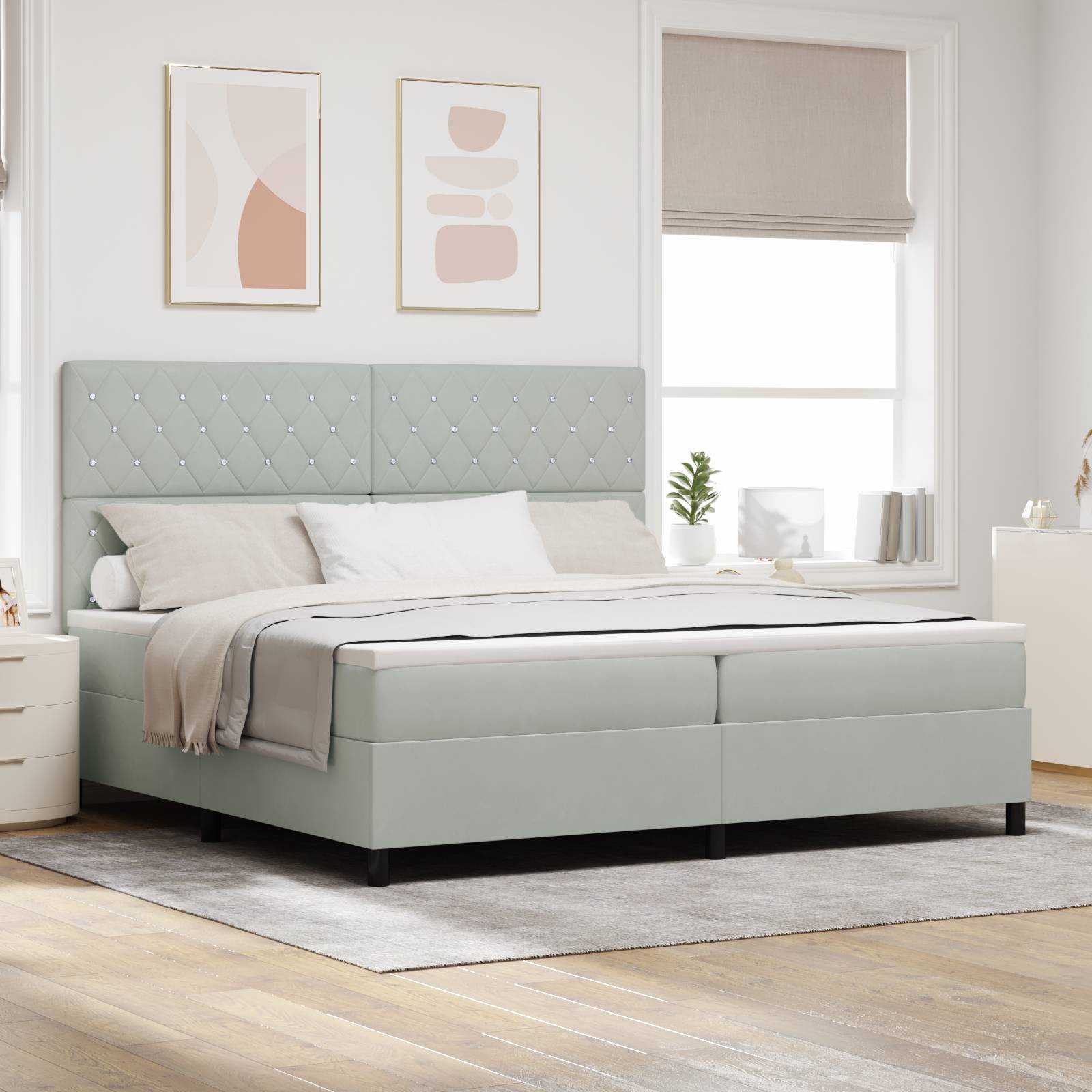 vidaXL LED Boxspringbett mit Matratze Hellgrau 200x200 cm Samt