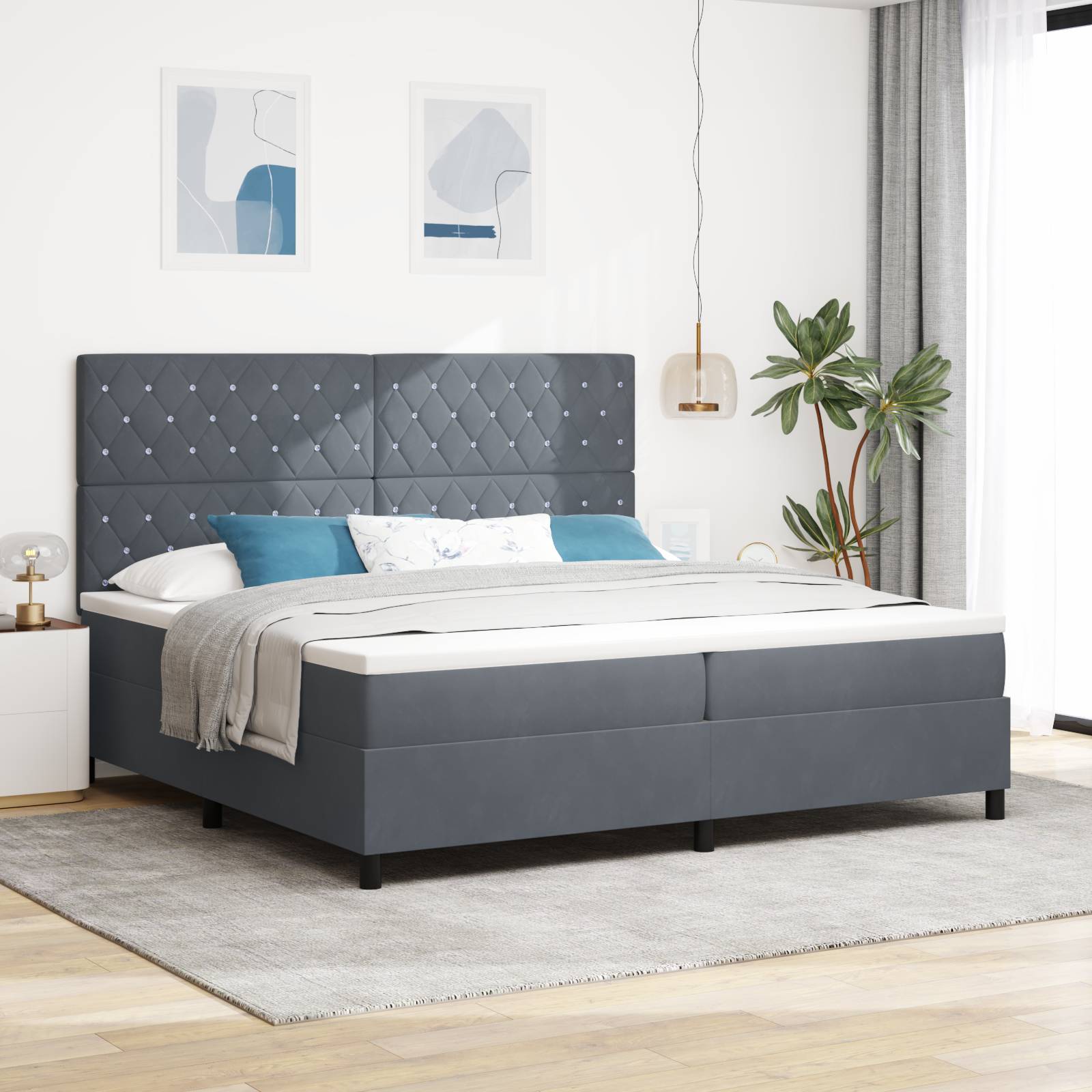 vidaXL LED Boxspringbett mit Matratze Dunkelgrau 200x200 cm Samt