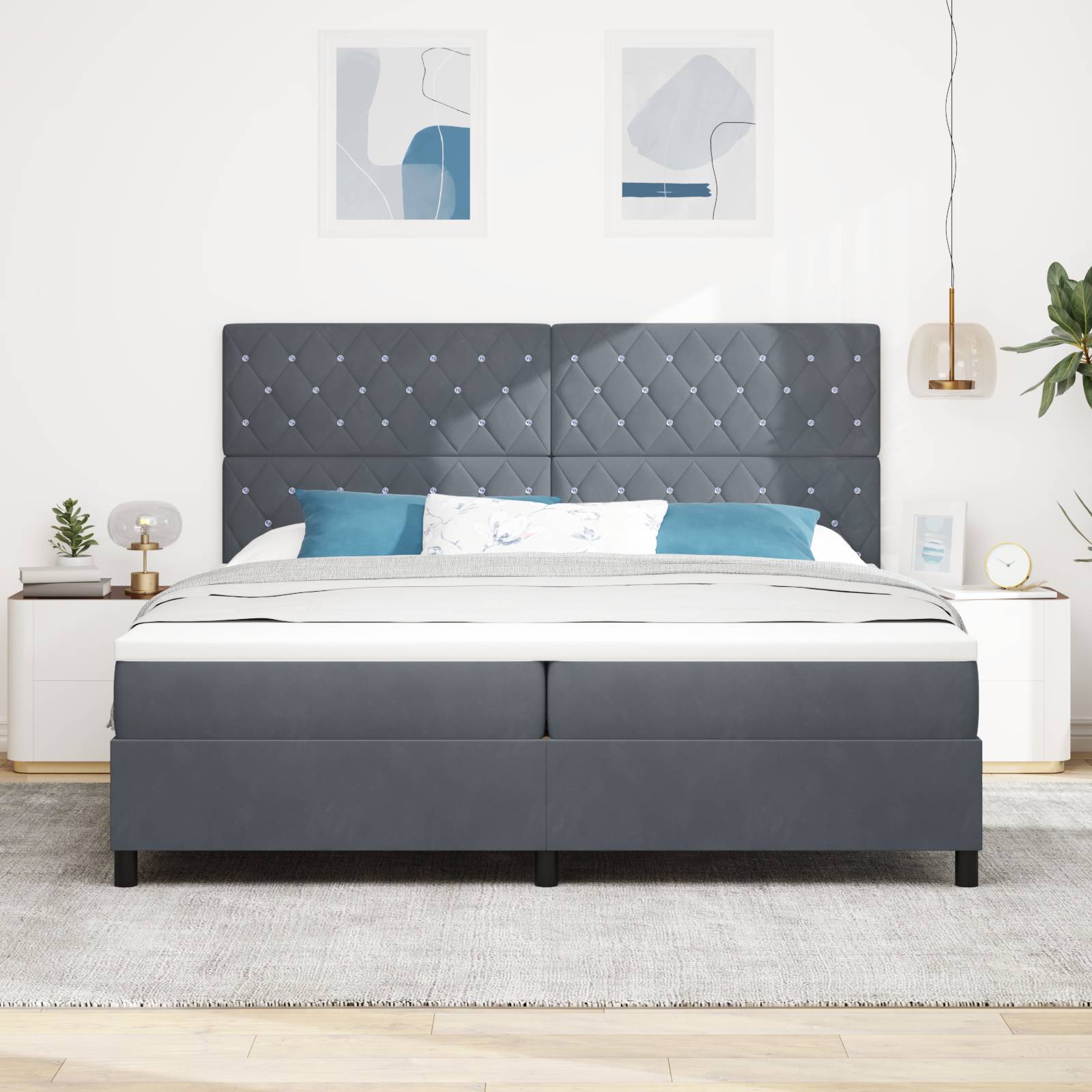 vidaXL LED Boxspringbett mit Matratze Dunkelgrau 200x200 cm Samt