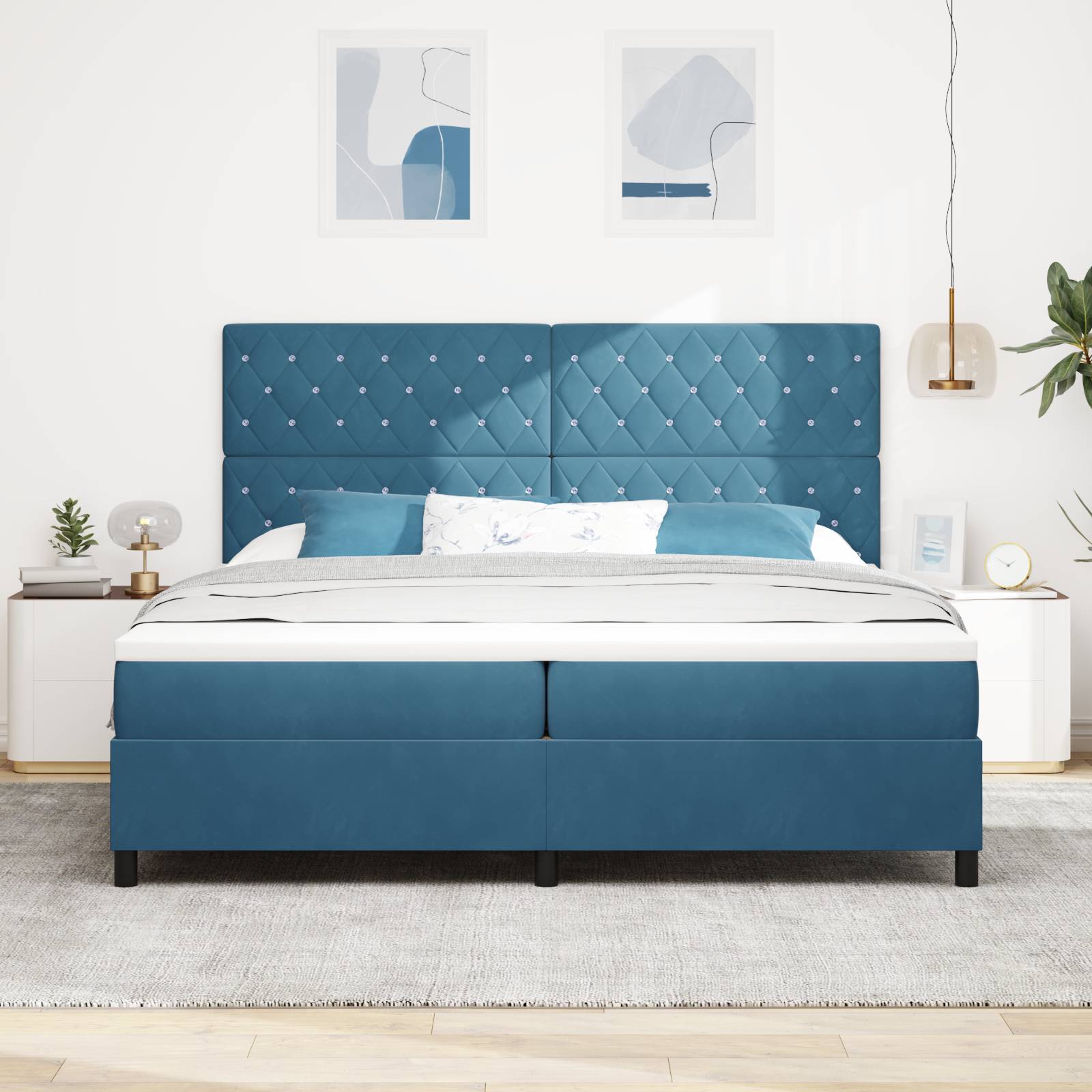 vidaXL Boxspringbett mit Matratze Dunkelblau 200x200 cm Samt