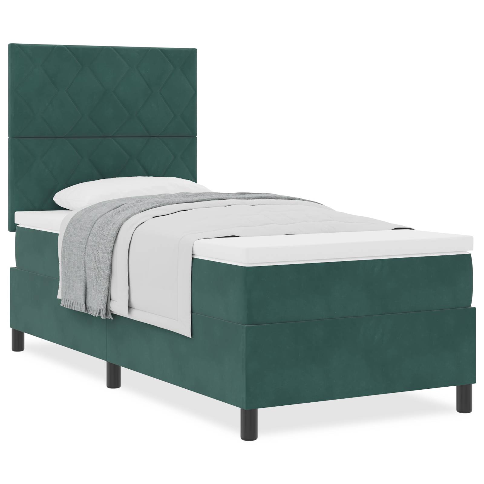 vidaXL Boxspringbett mit Matratze Dunkelgrün 100x200 cm Samt