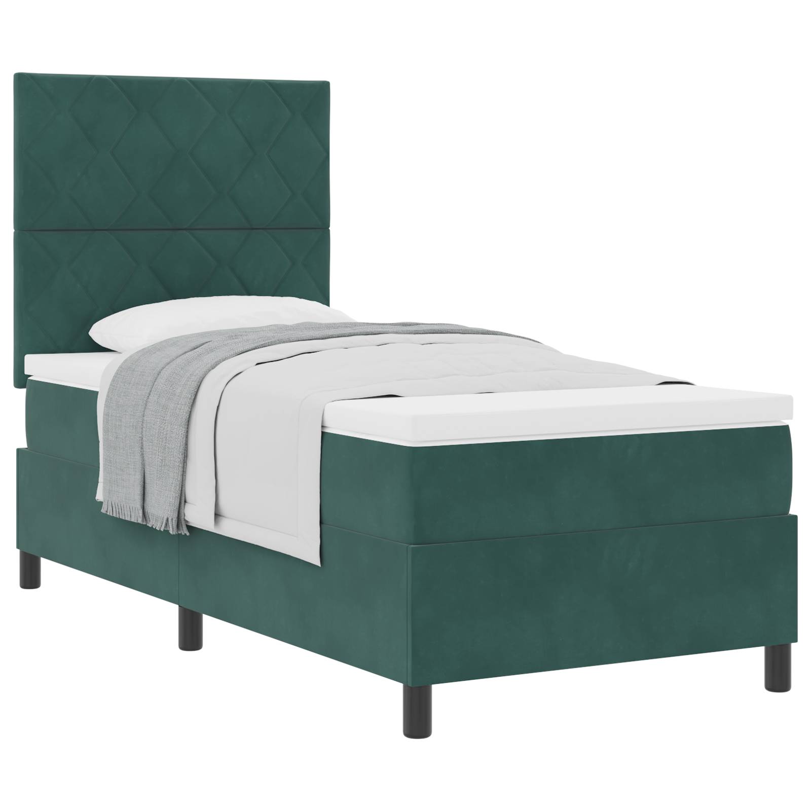 vidaXL Boxspringbett mit Matratze Dunkelgrün 100x200 cm Samt