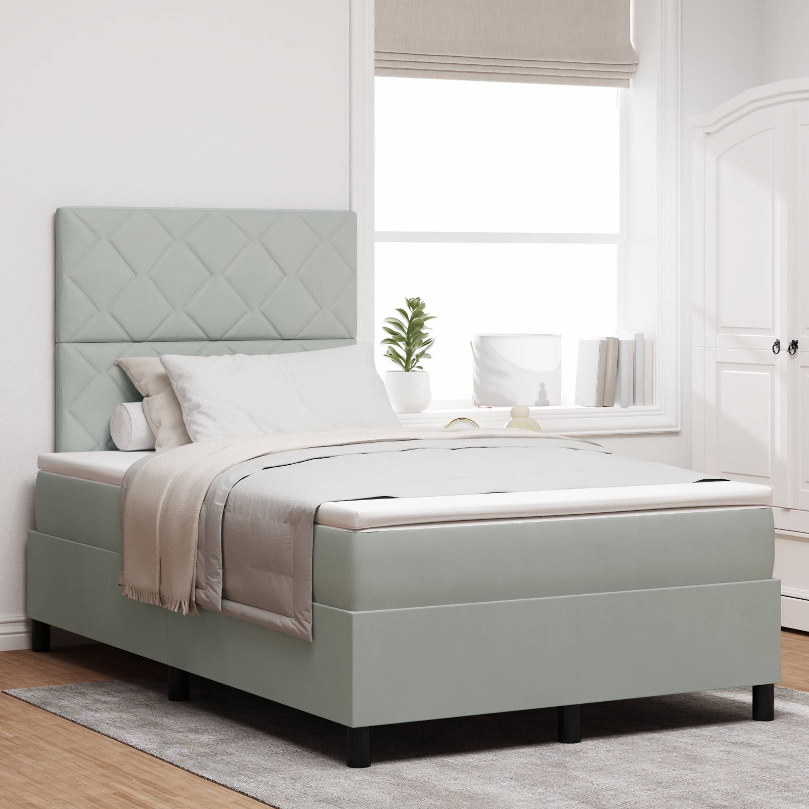 vidaXL Boxspringbett mit Matratze Hellgrau 120x200 cm Samt