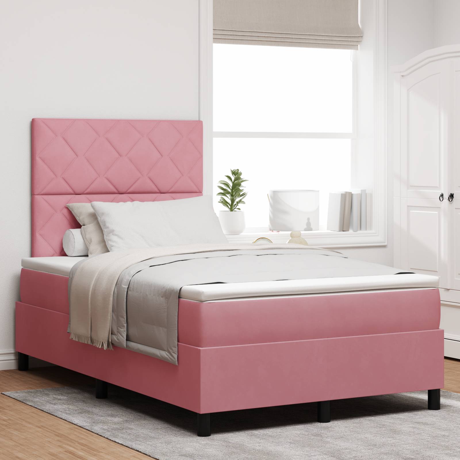 vidaXL Boxspringbett mit Matratze Rosa 120x200 cm Samt