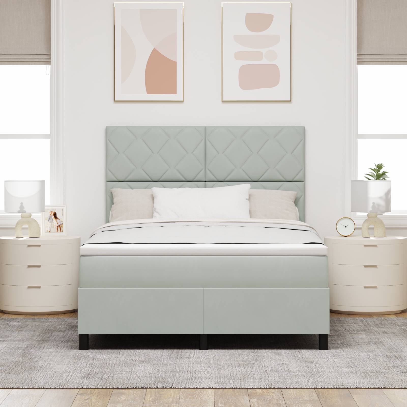 vidaXL LED Boxspringbett mit Matratze Hellgrau 140x190 cm Samt