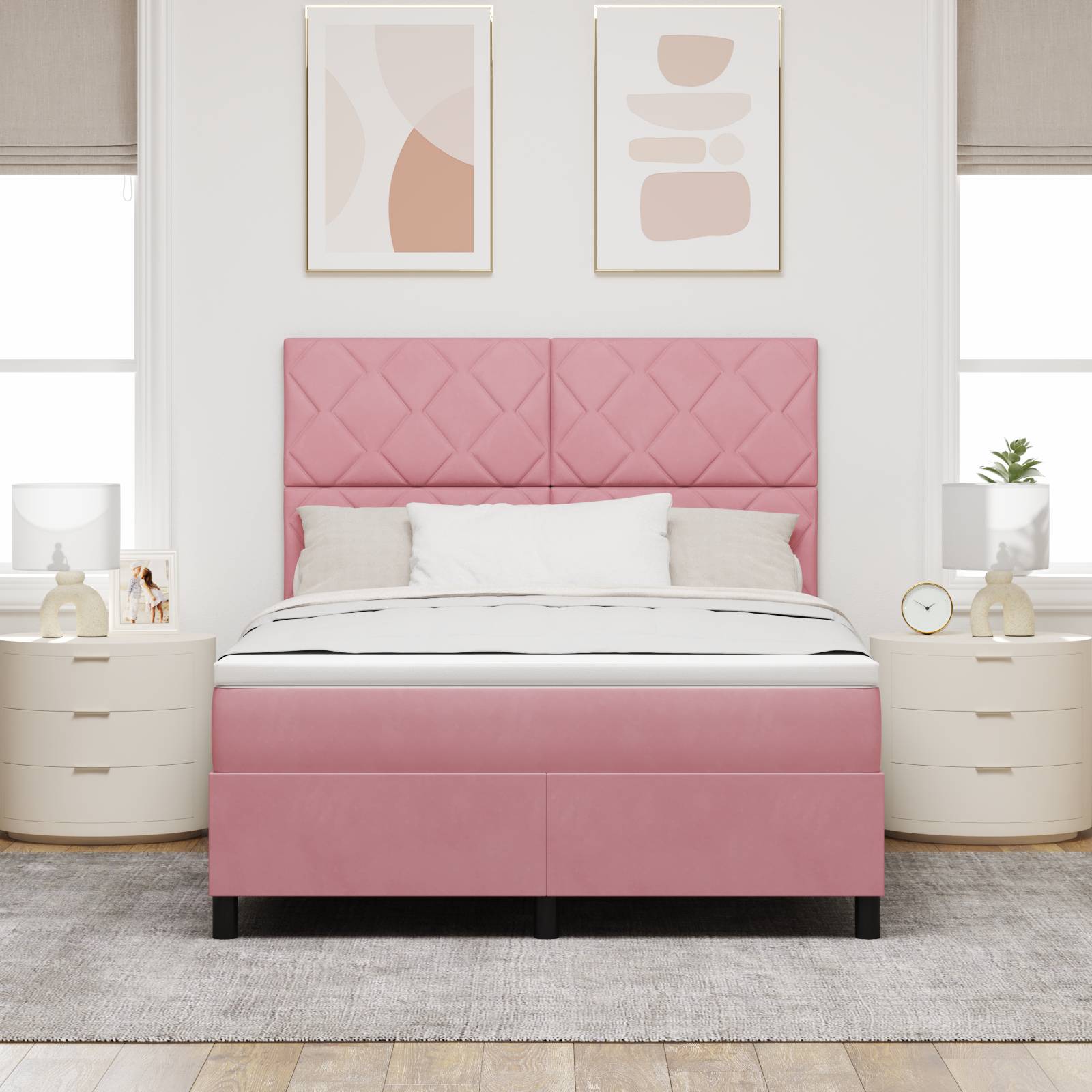 vidaXL LED Boxspringbett mit Matratze Rosa 160x200 cm Samt