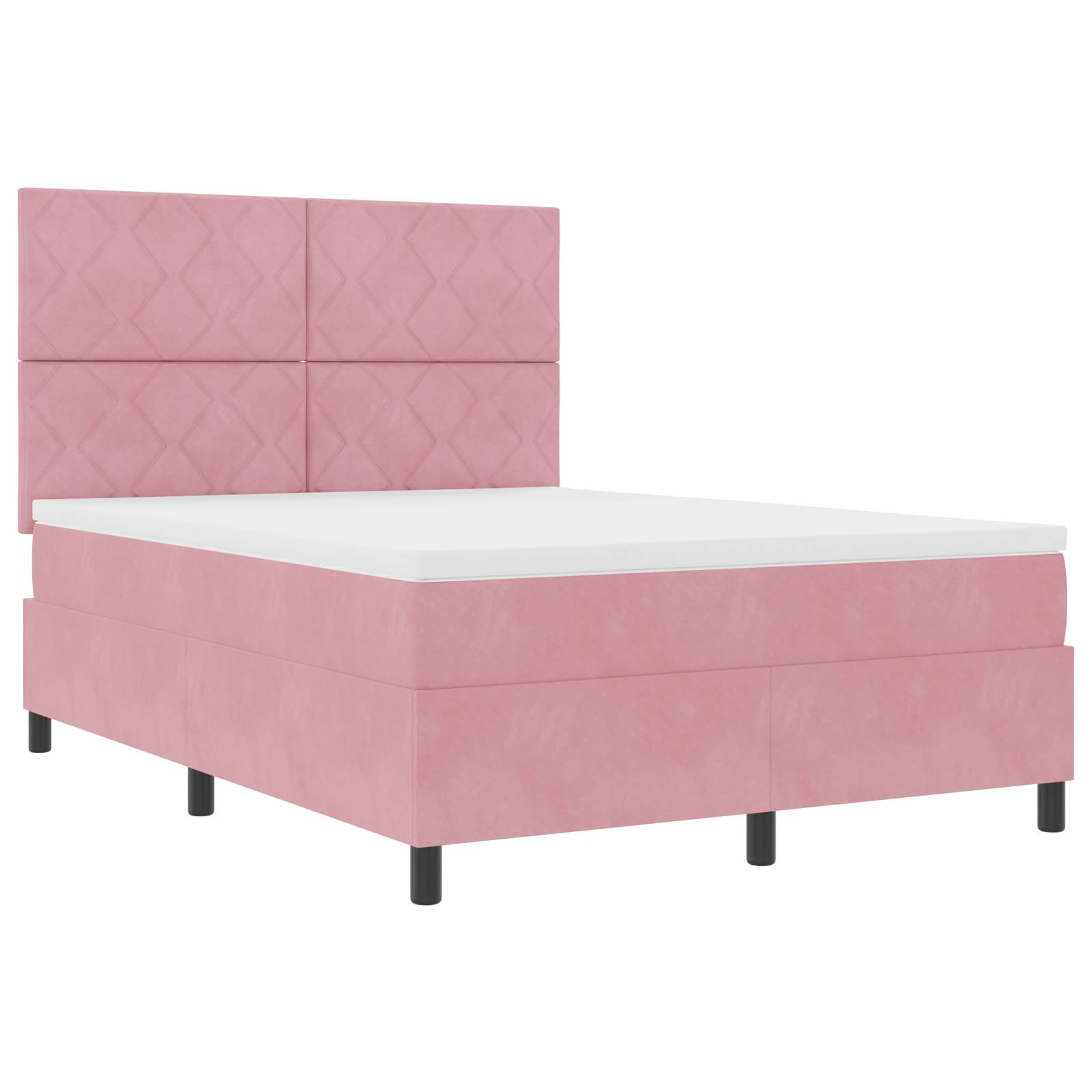 vidaXL LED Boxspringbett mit Matratze Rosa 160x200 cm Samt