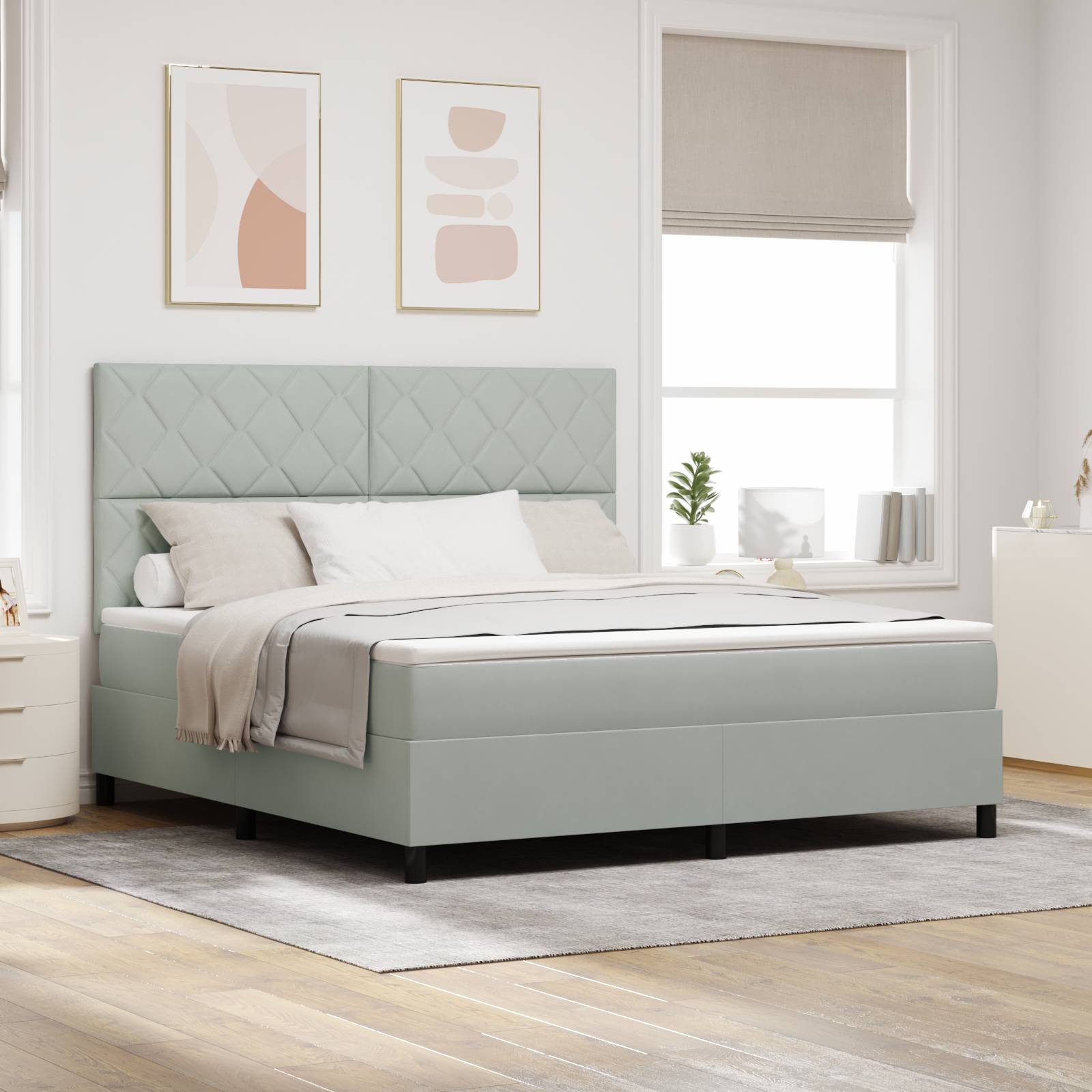 vidaXL LED Boxspringbett mit Matratze Hellgrau 180x200 cm Samt
