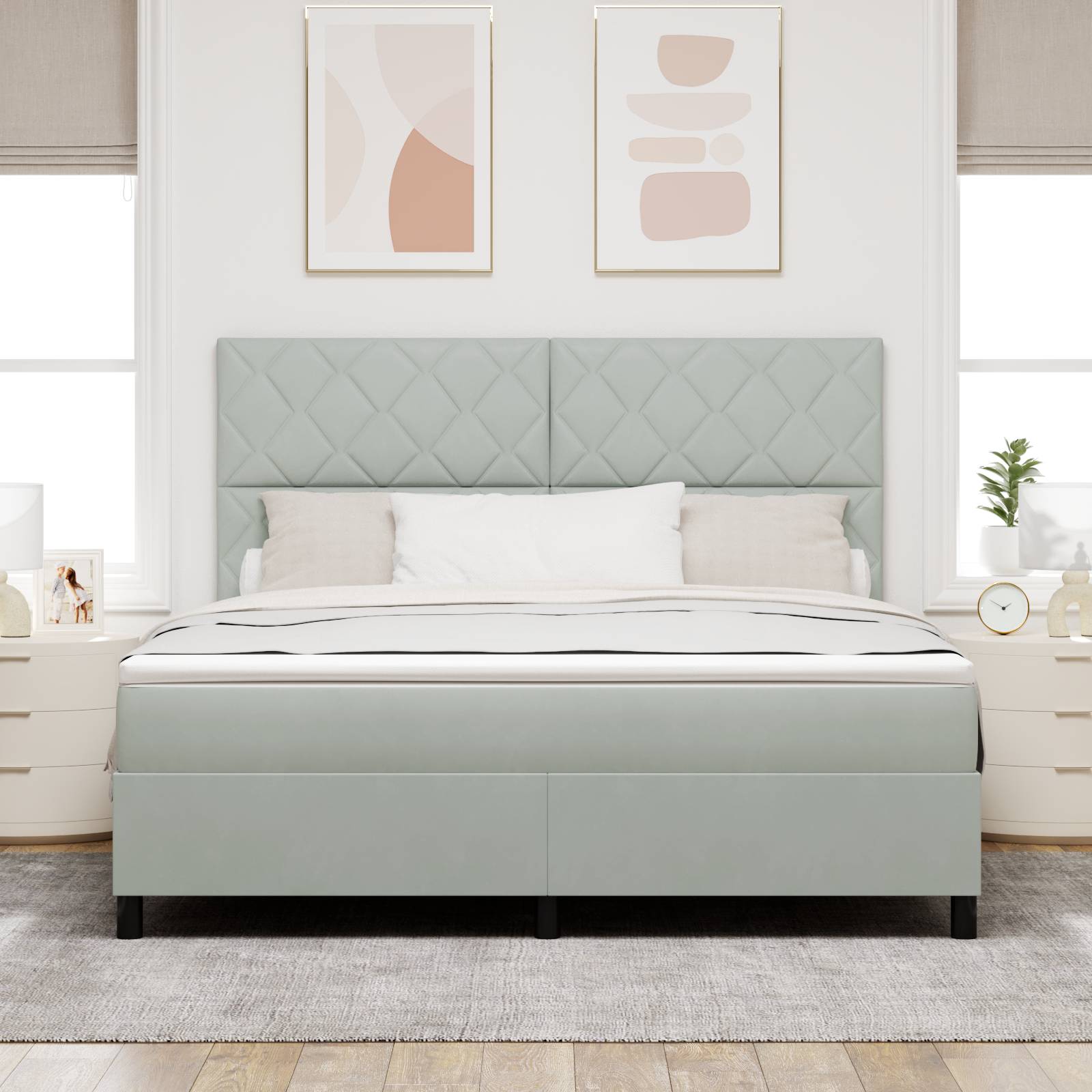 vidaXL LED Boxspringbett mit Matratze Hellgrau 180x200 cm Samt